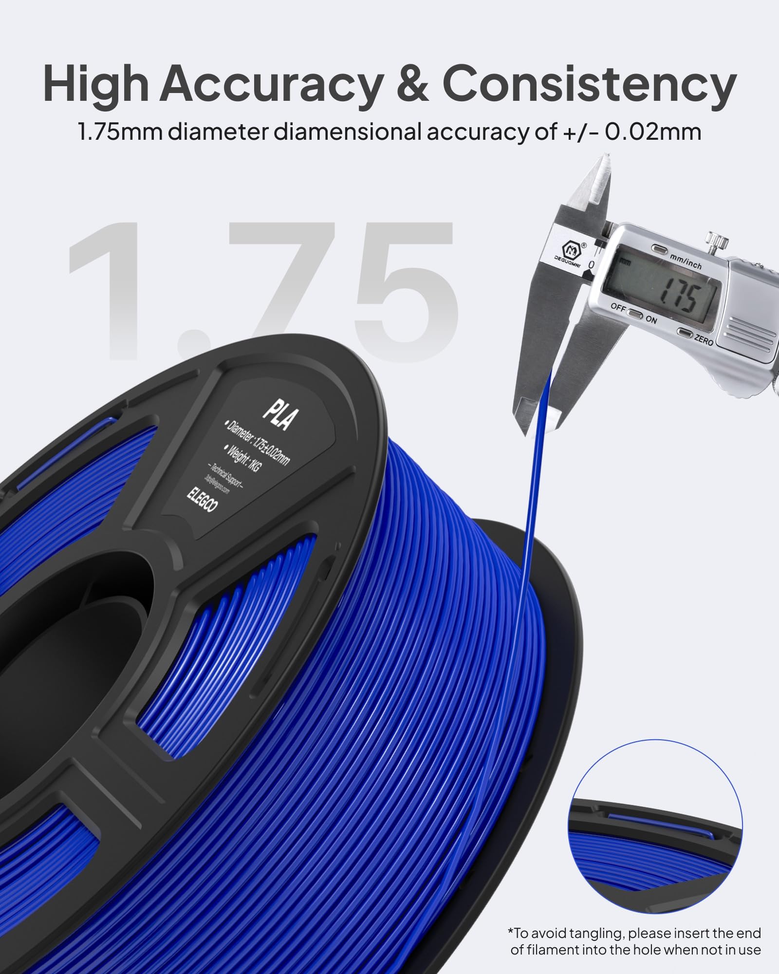ELEGOO PLA Filament 1.75mm White 2KG, 3D Printer Filament Dimensional Accuracy +/- 0.02mm, 2pcs 1kg Spool(2.2lbs) Fit Most FDM 3D Printers