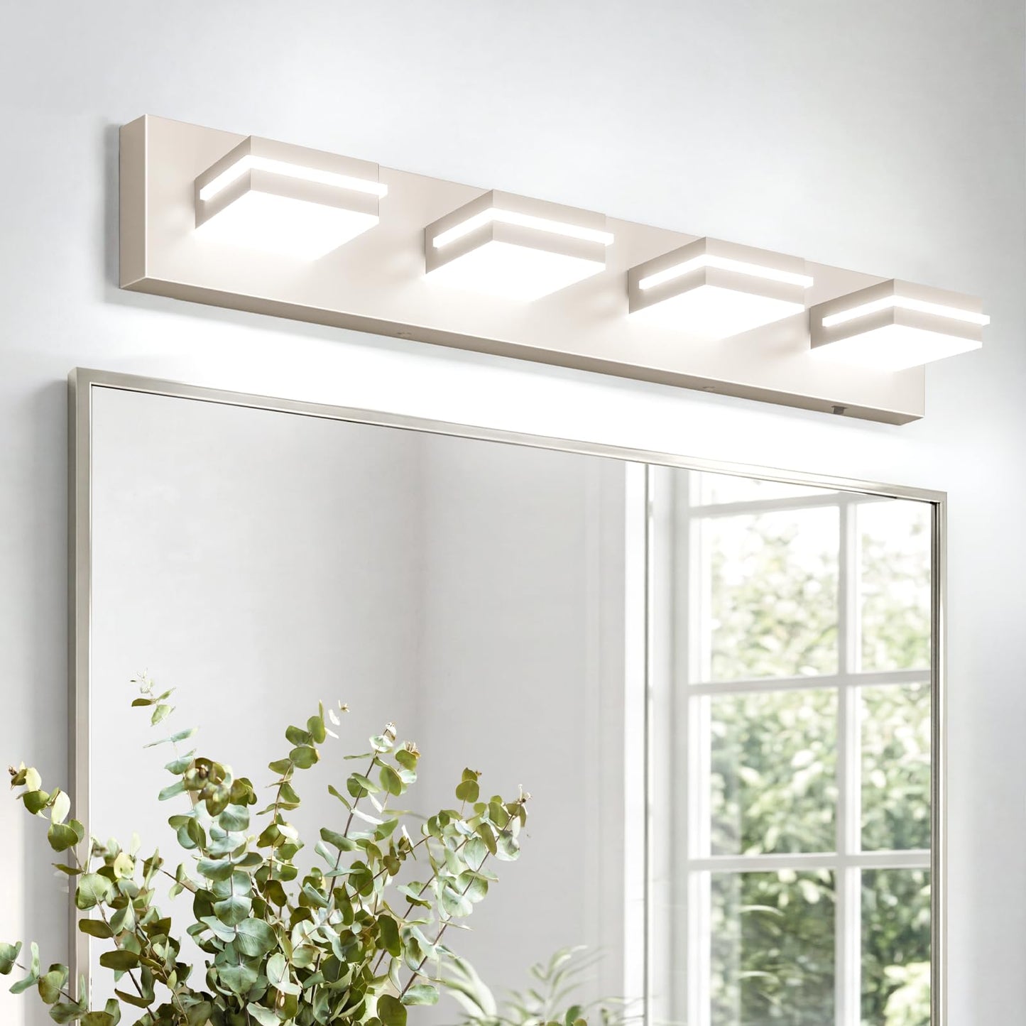 VOLISUN Modern Bathroom Vanity Light Fixtures (5-Light, 40-Inch), Brushed Nickel LED Bathroom Light Fixtures Over Mirror, 360°Rotatable Head, LED Vanity Lights for Bathroom (Cool White 6000K)