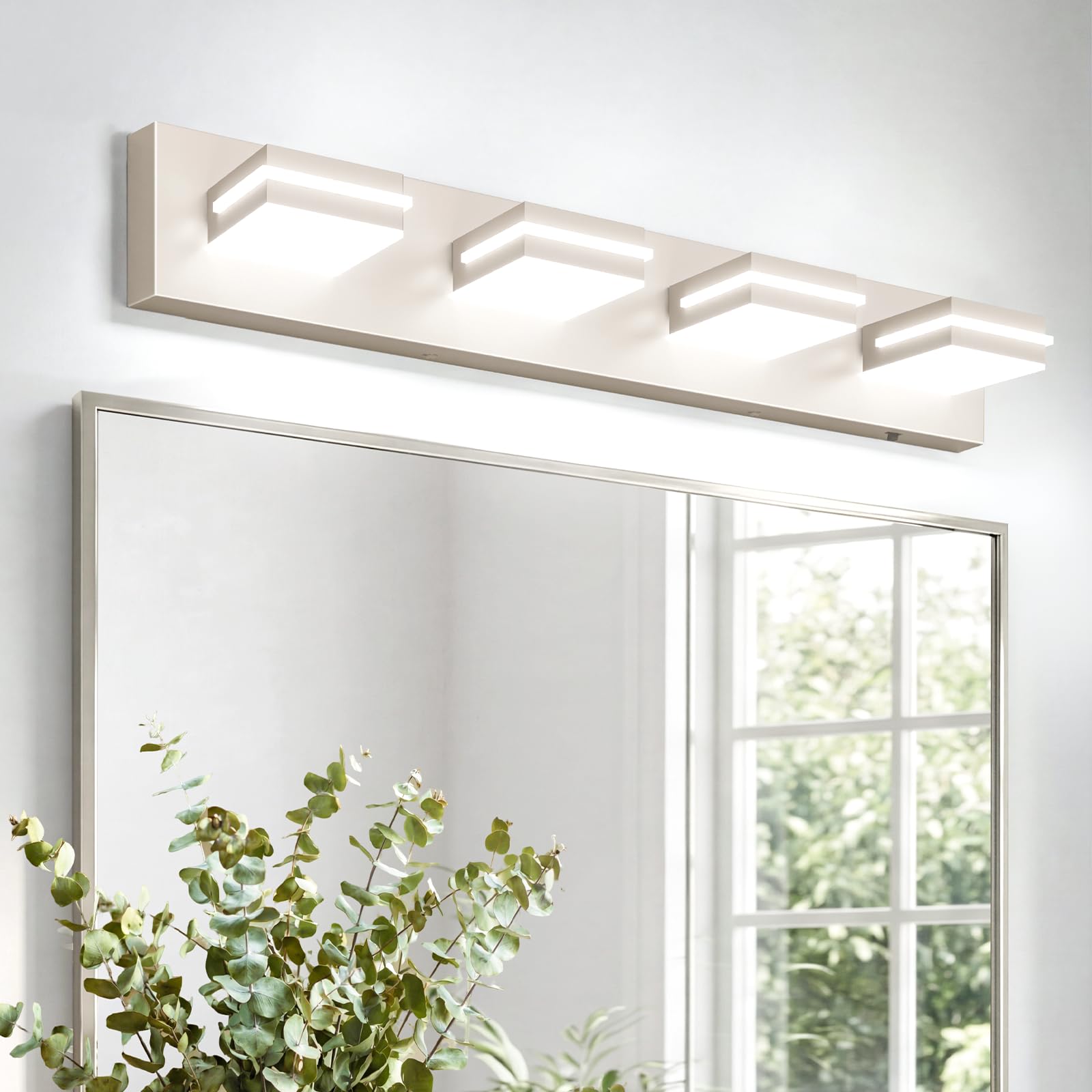 VOLISUN Modern Bathroom Vanity Light Fixtures (5-Light, 40-Inch), Brushed Nickel LED Bathroom Light Fixtures Over Mirror, 360°Rotatable Head, LED Vanity Lights for Bathroom (Cool White 6000K)