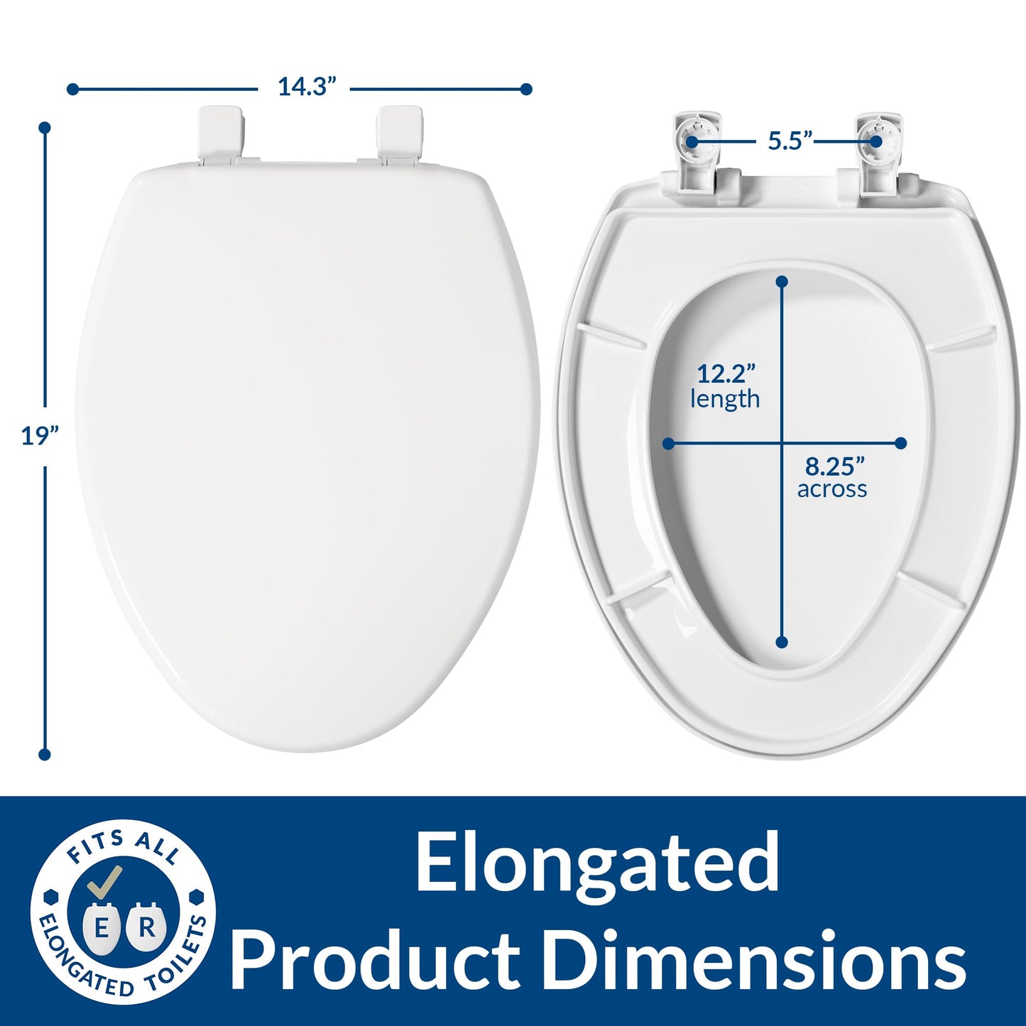 Bemis Slow Close Elongated Toilet Seat, Easy Clean Hinges, White