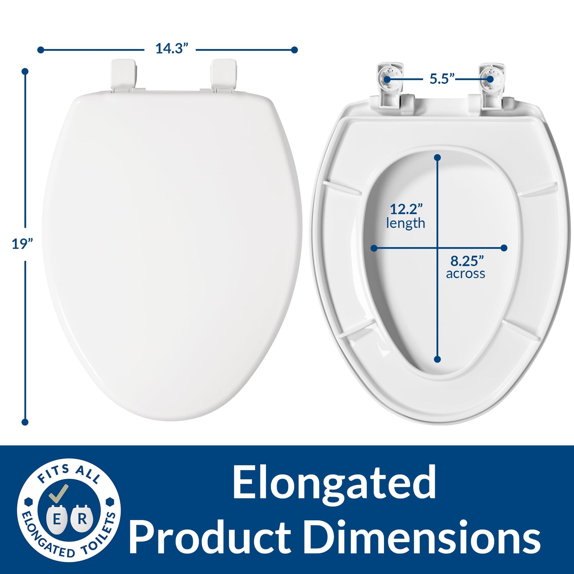 Bemis Slow Close Elongated Toilet Seat, Easy Clean Hinges, White