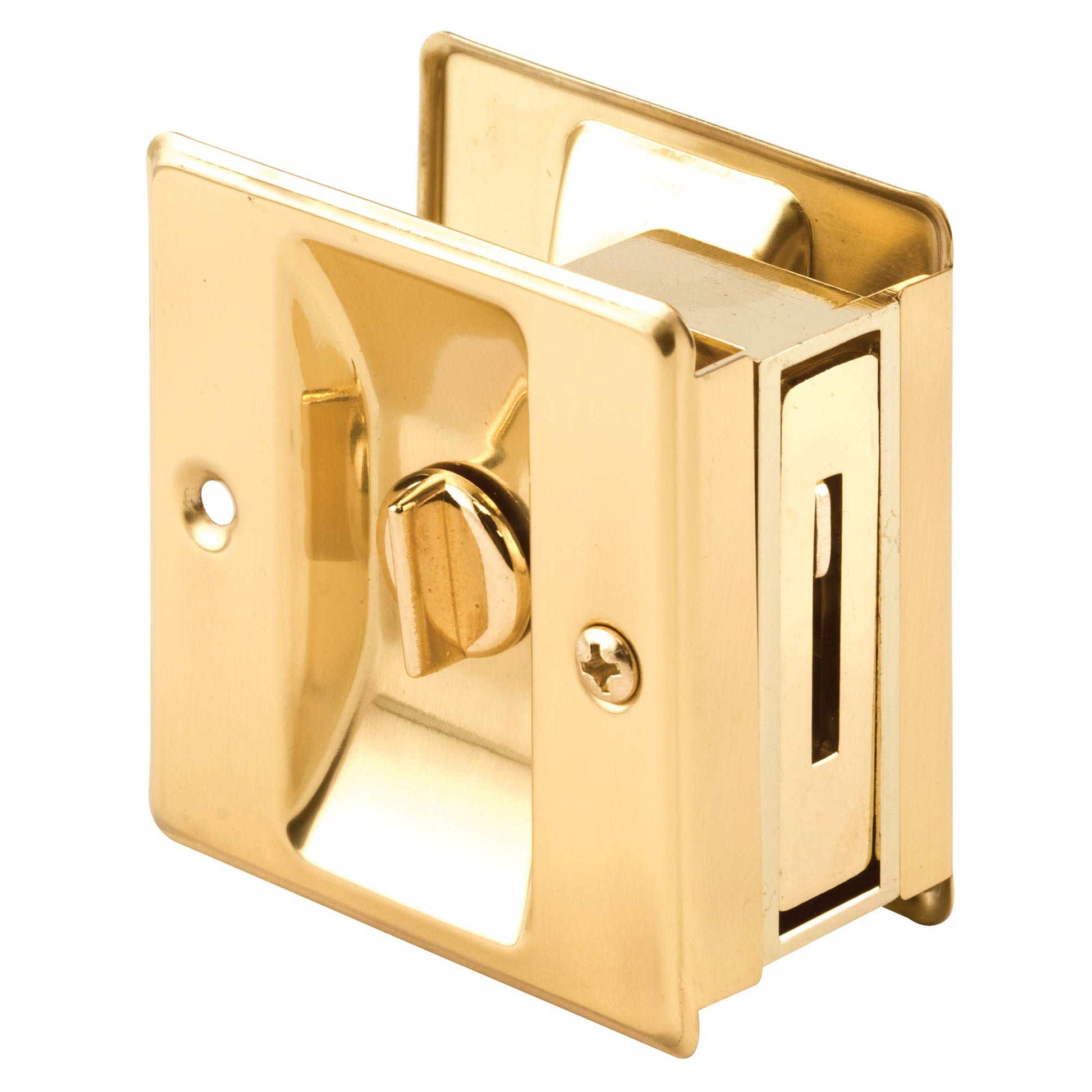 Prime-Line N 6771 Pocket Door Privacy Lock with Pull, Brass