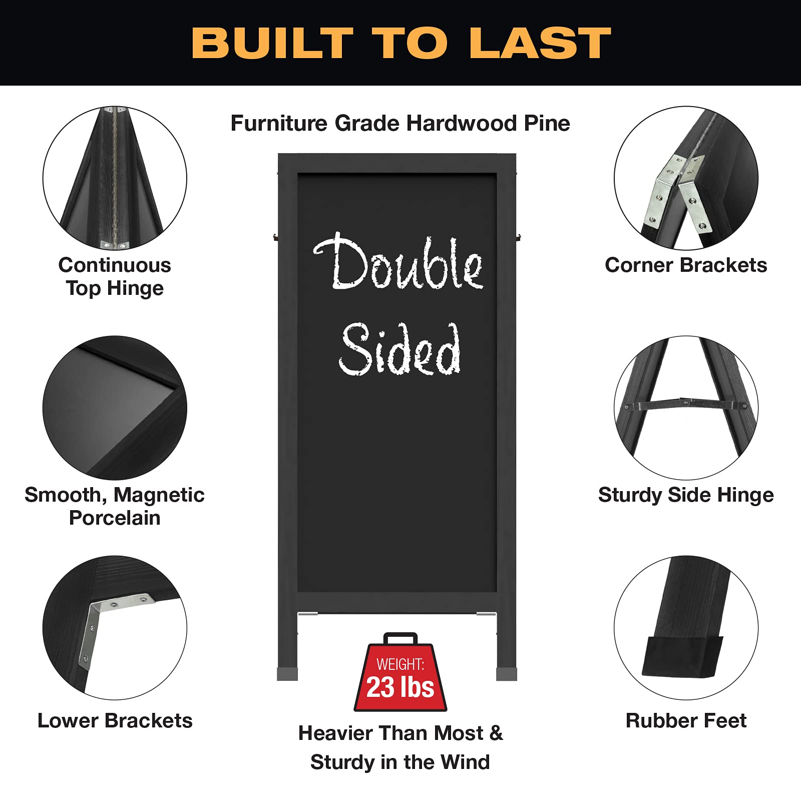 Excello Global Products Sandwich Board Sidewalk Chalkboard Sign: Reinforced, Heavy-Duty/Double Sided/Large 59x27 Chalk Board Standing Sign A-Frame (Black)