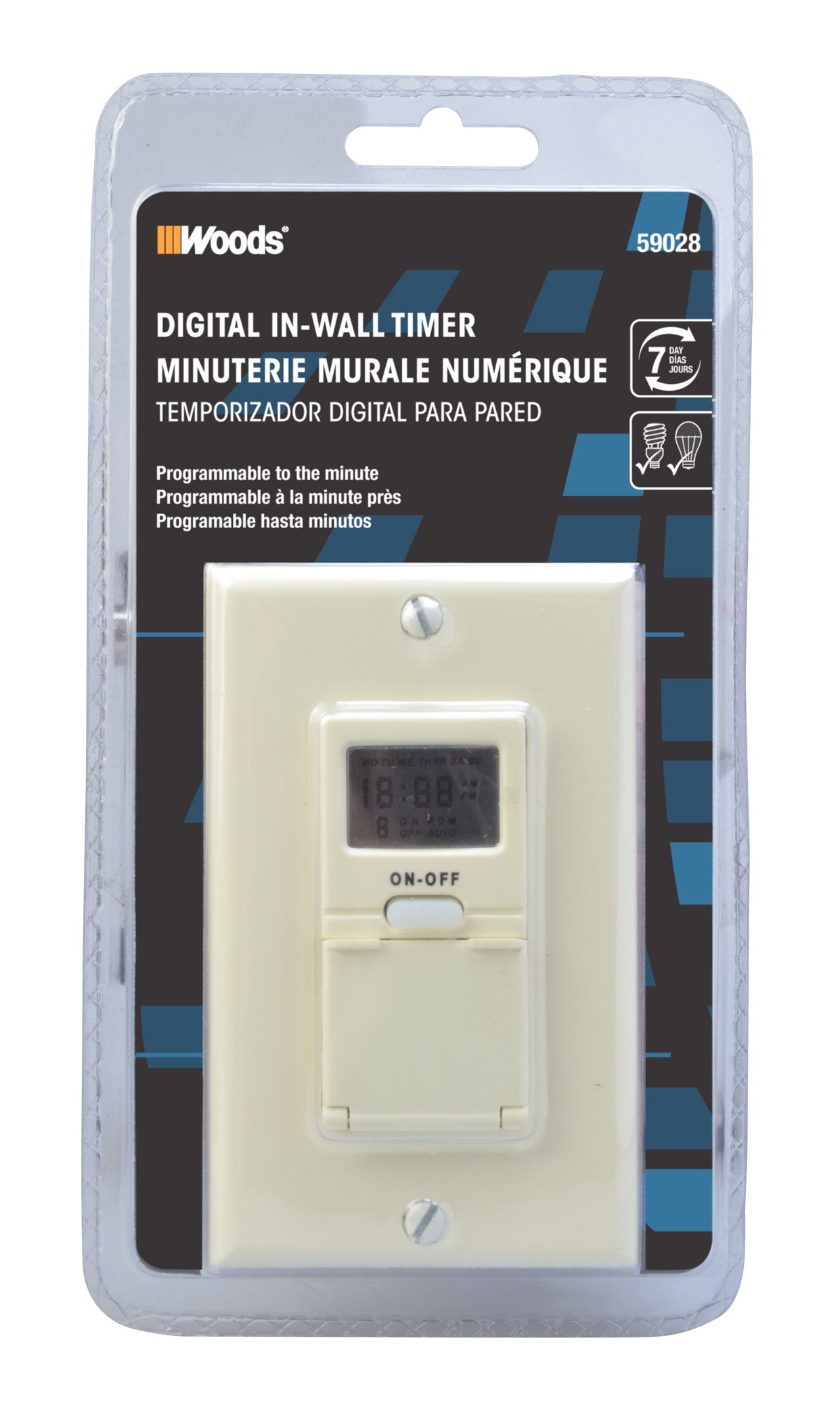 Southwire Woods In-Wall 7-Day Digital Timer - Programmable Light Switch - Automatic Light Switch Timer - Convenient Digital Timer - Smart Energy Control - Light Almond