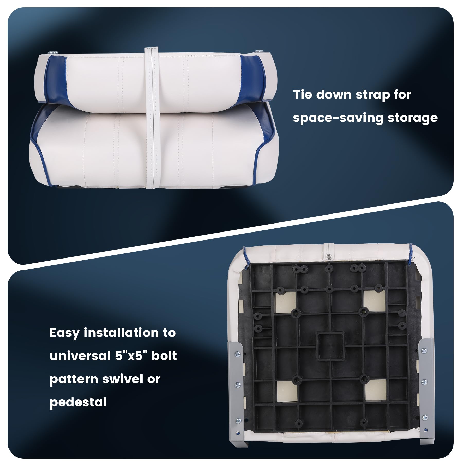 GarveeLife 2 Pack Boat Seats, Low Back Folding Boat Seats - Fishing Boat Chairs With Thick Sponge Padding, Hinge & Fold-Down Design for Speedboat, Canoe, Sightseeing Boats