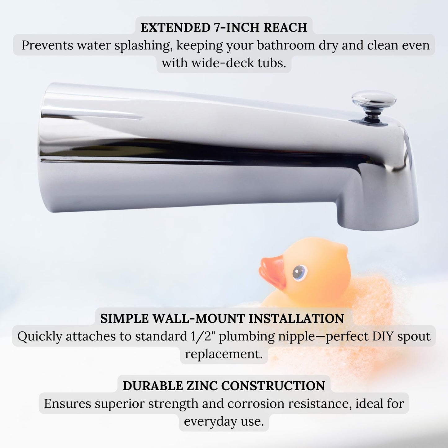 Westbrass E507D-1F-26 7" Reach Wall Mount Tub Spout with Diverter, Polished Chrome