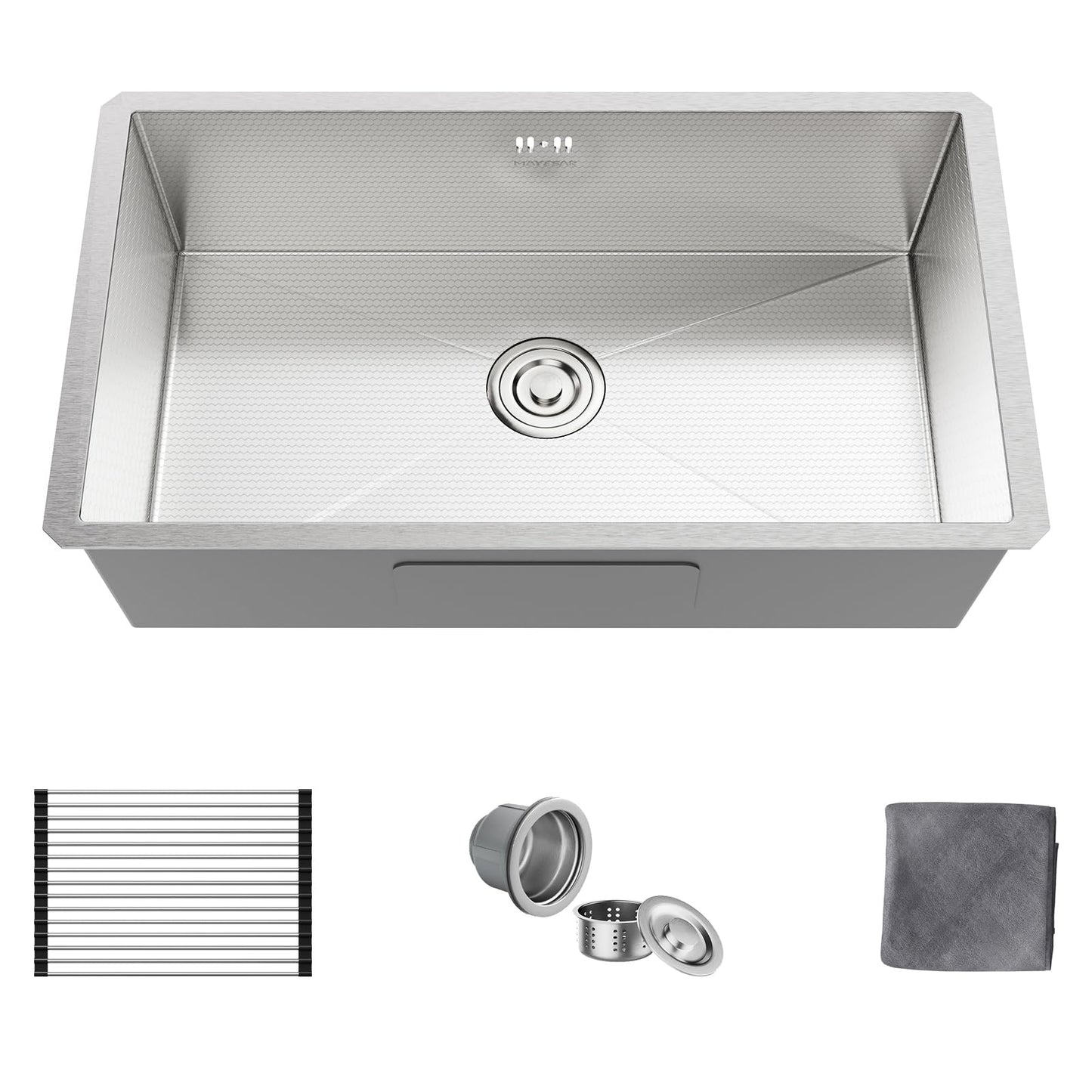 MAYESAR 33 Inch Undermount Kitchen Sink - 33 x 19 Stainless Steel Kitchen Sinks 16 Gauge Single Bowl 9" Deep Handmade Sink with Brushed Finish, Round Corner