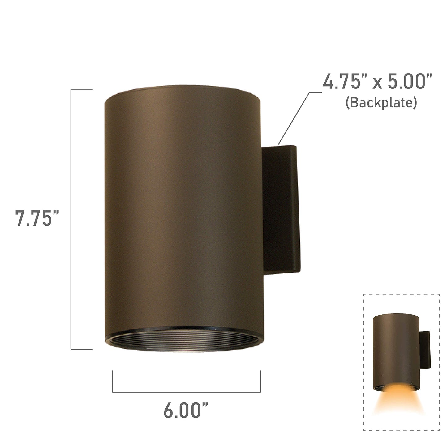 Kichler 9236AZ Outdoor Cylinder Wall Mount Sconce DownLight, Bronze 1-Light (6" W x 8" H) 120 Watts