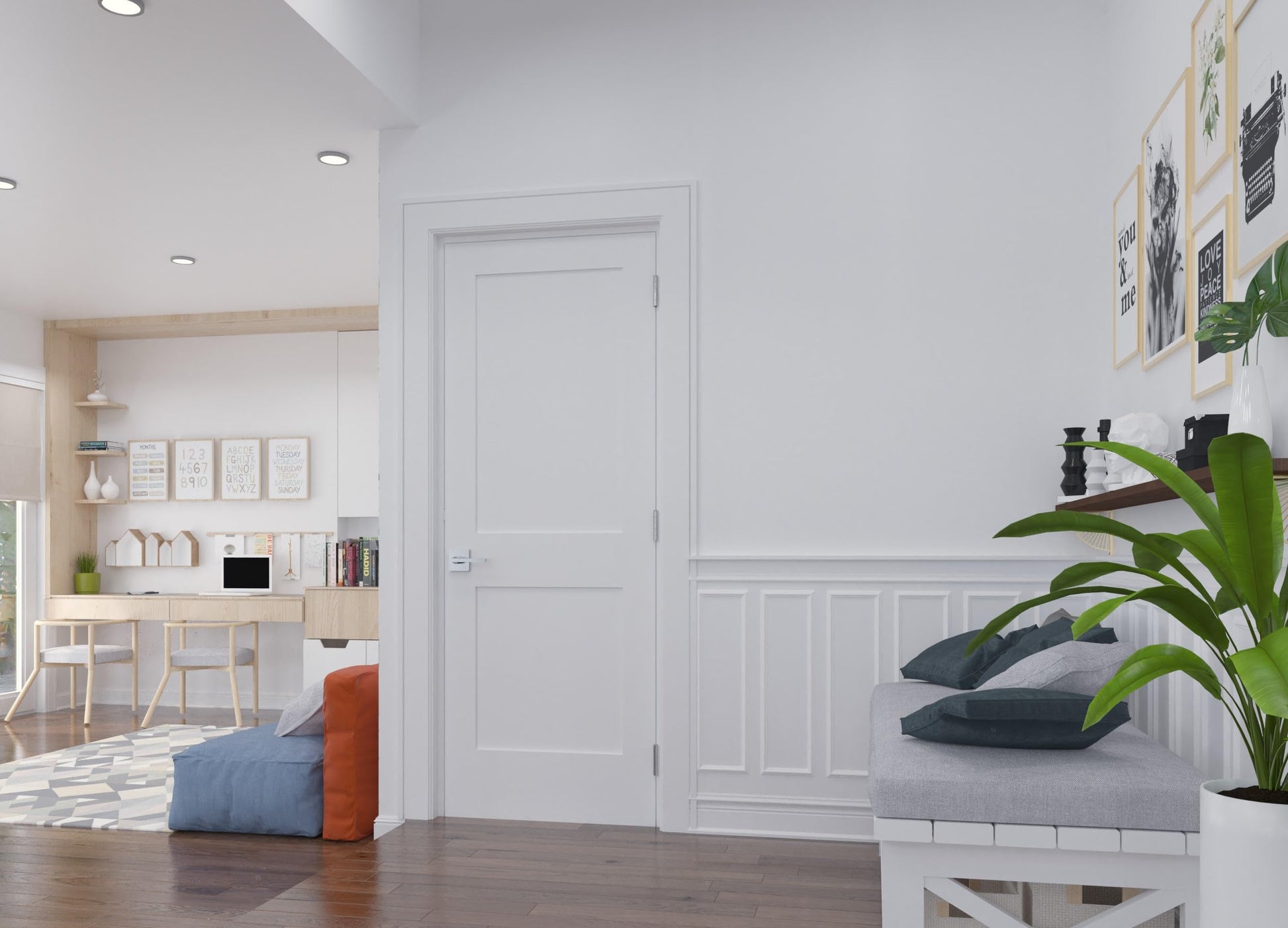 36 in. x 80 in. Right-Handed Solid Core Prehung Interior Door White Primed Double Panel with Black Hinges - frame needs work
