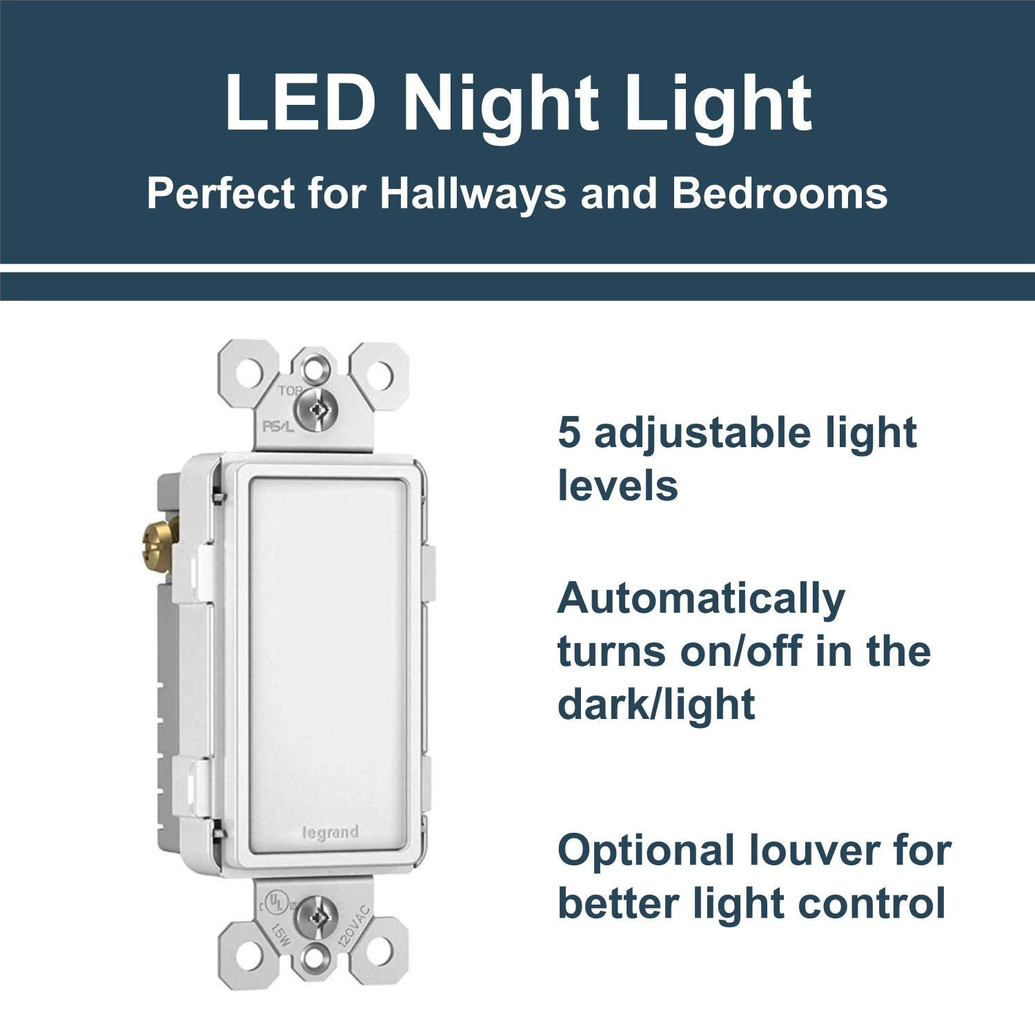 Legrand Radiant Full Adjustable LED Night Light Outlet, Hallway Stair Night Light with Louver, Power Outage Light, NTLFULLWCC6, White