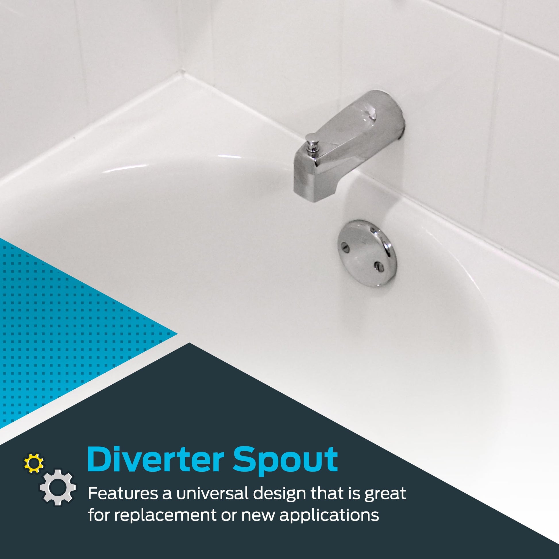 EZ-Flo 7 Inch Slide-On Zinc Bath Tub Diverter Spout with Set Screw and Hex Wrench, Chrome, 15069