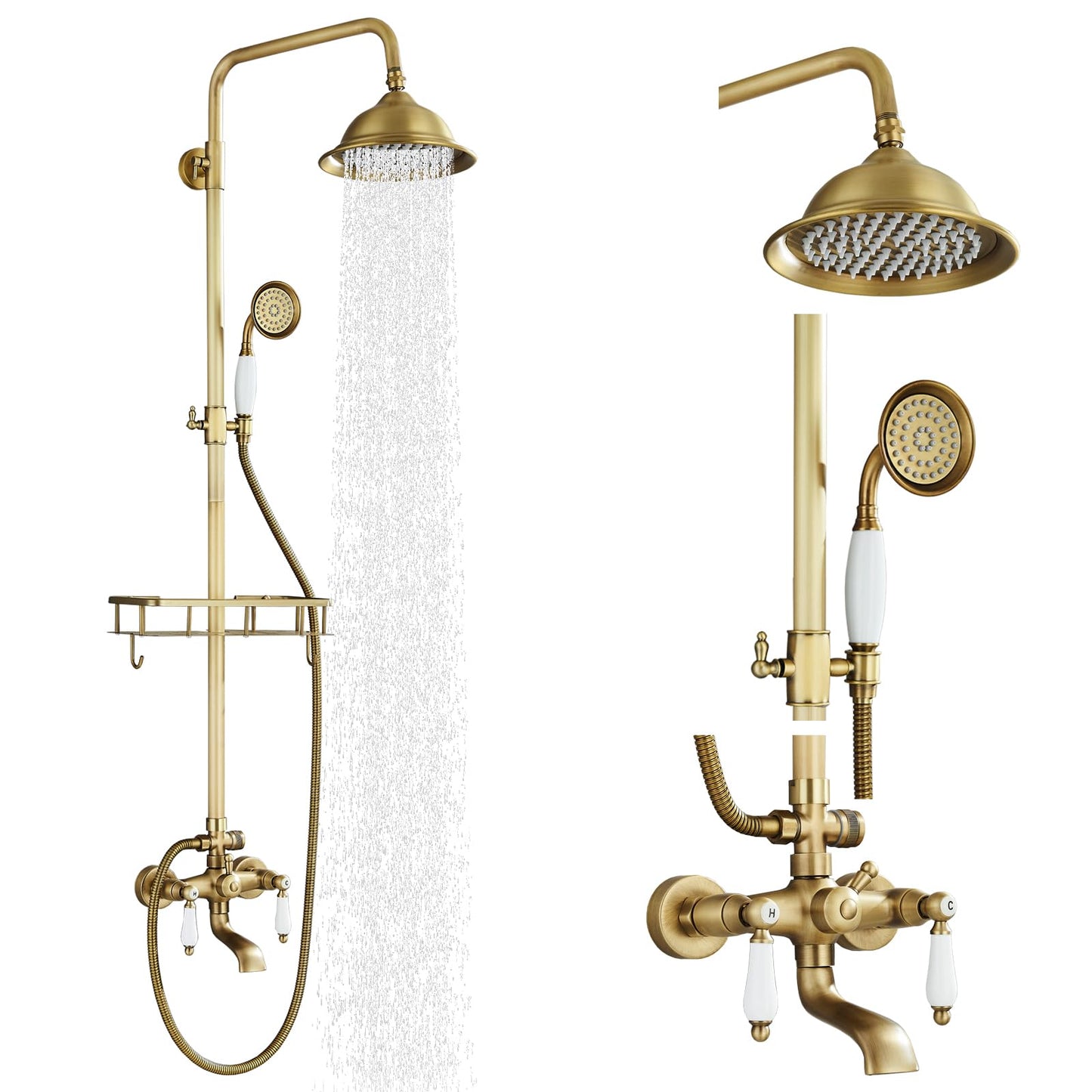Gmusre Outdoor Shower Fixtures Oil Rubbed Bronze Shower System Outdoor Shower Kit with 8 Inch Rainfall Shower Head Handheld Spray Tub Spout Wall Mounted Mixer Shower Faucet Set