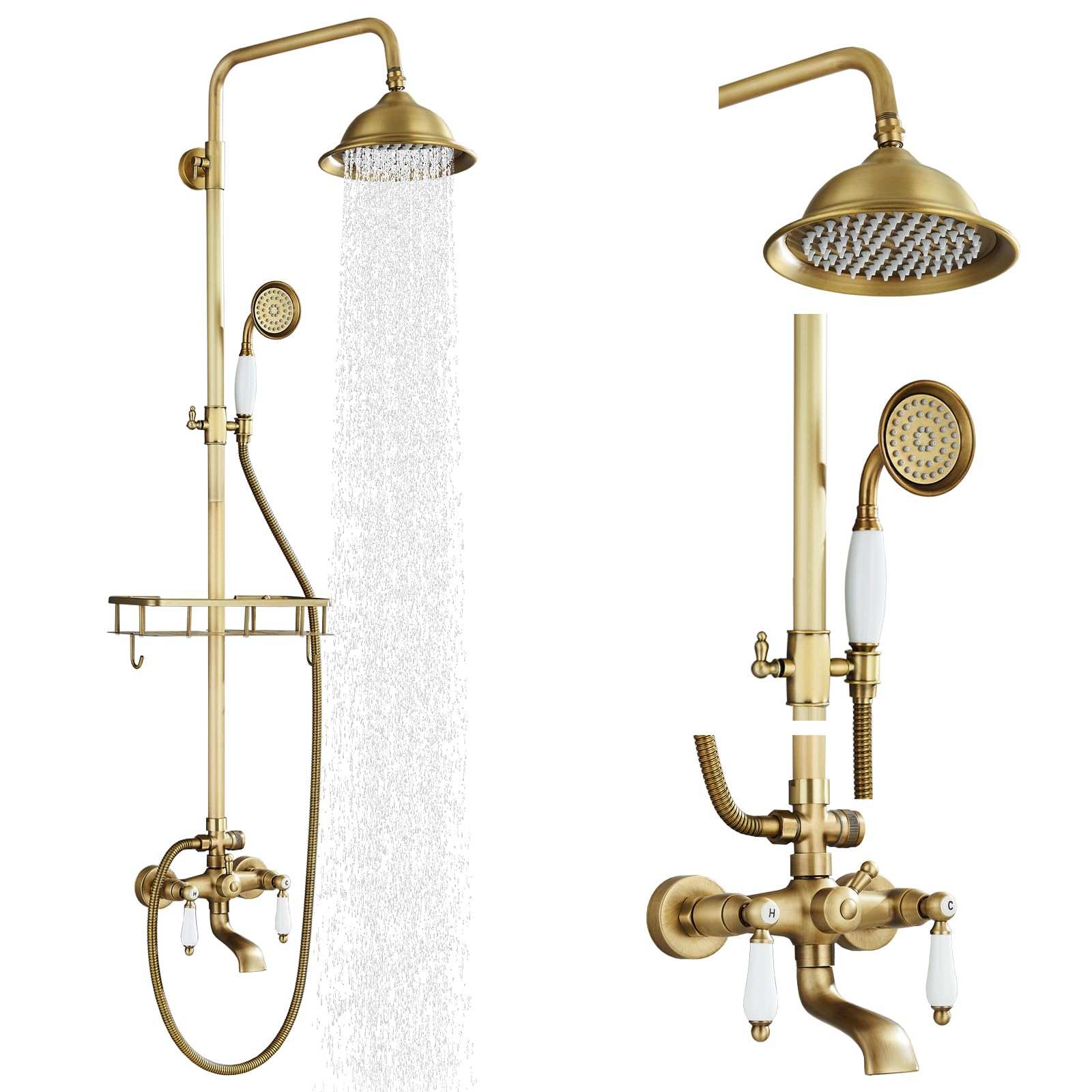 Gmusre Outdoor Shower Fixtures Oil Rubbed Bronze Shower System Outdoor Shower Kit with 8 Inch Rainfall Shower Head Handheld Spray Tub Spout Wall Mounted Mixer Shower Faucet Set