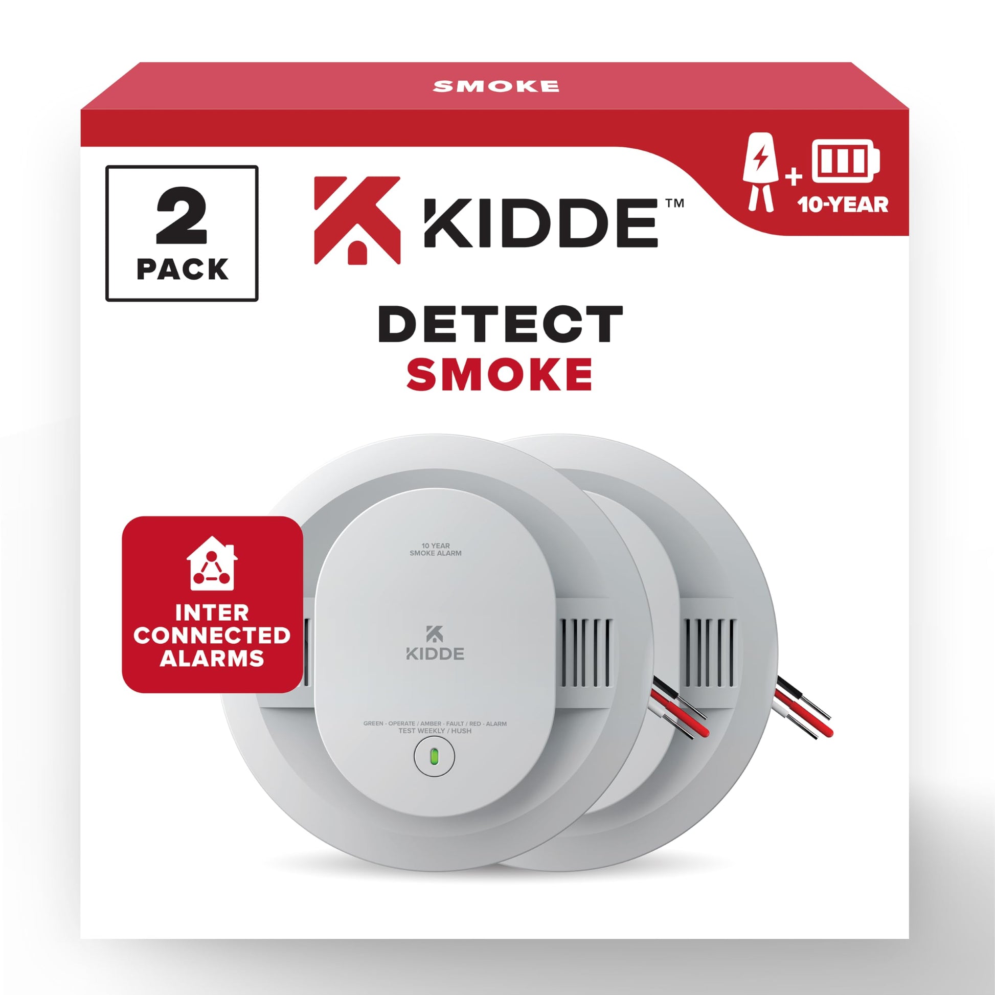 Kidde Hardwired Smoke Detector, 10-Year Battery Backup, Interconnectable, LED Warning Light Indicators, 4 Pack