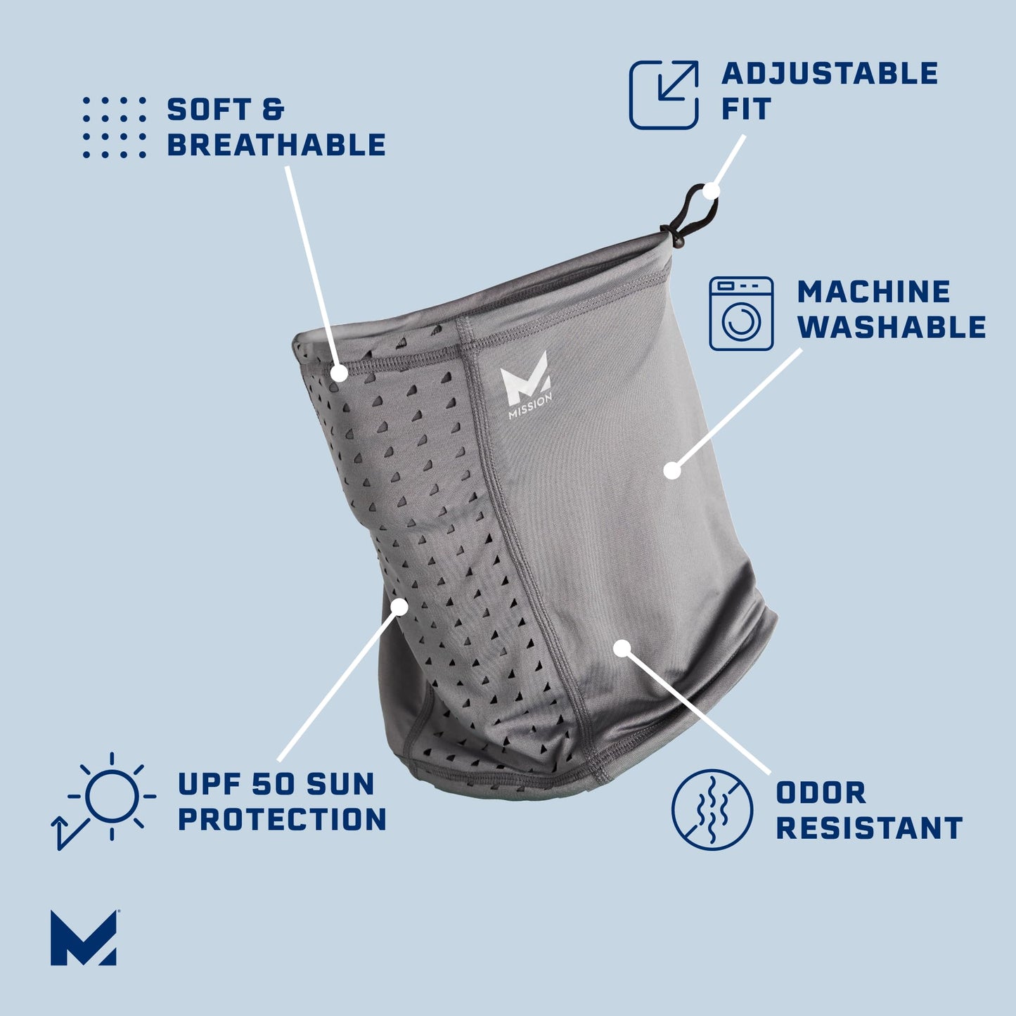 MISSION All-Season Adjustable Neck Gaiter, Charcoal - Lightweight - Ultra-Drying Fabric - Absorbs Sweat in Seconds - UPF 50 Sun Protection - Machine Washable