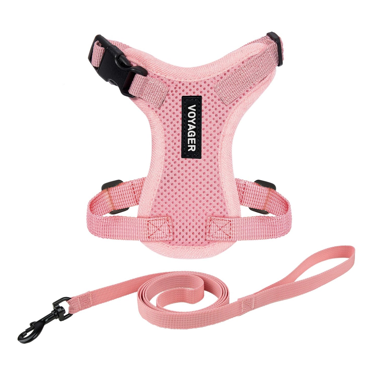 Voyager Escape-Proof Step-in Lock Cat Harness & 5ft Neoprene-Handle Leash Set All-Weather Mesh with Reflective Stitching for Small to Large Cats by Best Pet Supplies, Pink, XXS