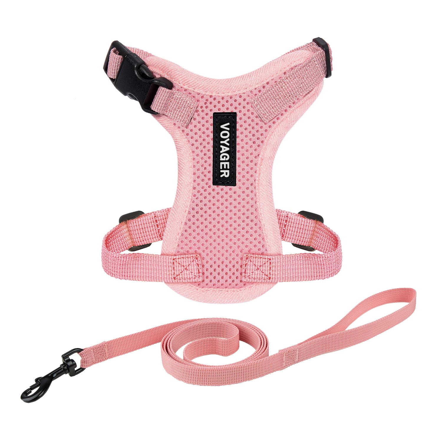 Voyager Escape-Proof Step-in Lock Cat Harness & 5ft Neoprene-Handle Leash Set All-Weather Mesh with Reflective Stitching for Small to Large Cats by Best Pet Supplies, Pink, XXS