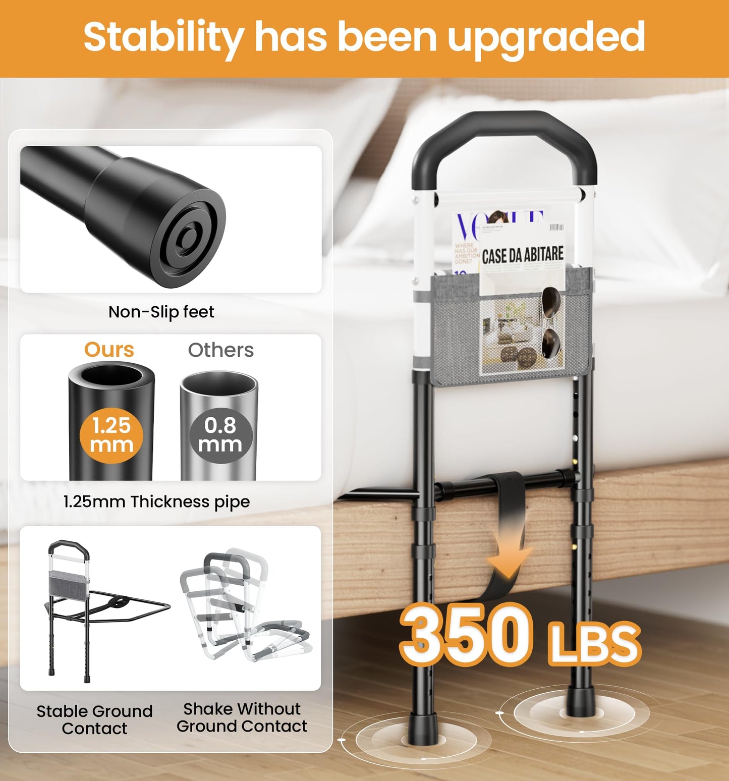 HOMLAND Bed Rail for Elderly Adults - ASTM & SGS Certified 350lbs Support, Tool-Free Setup, Fits Twin to King