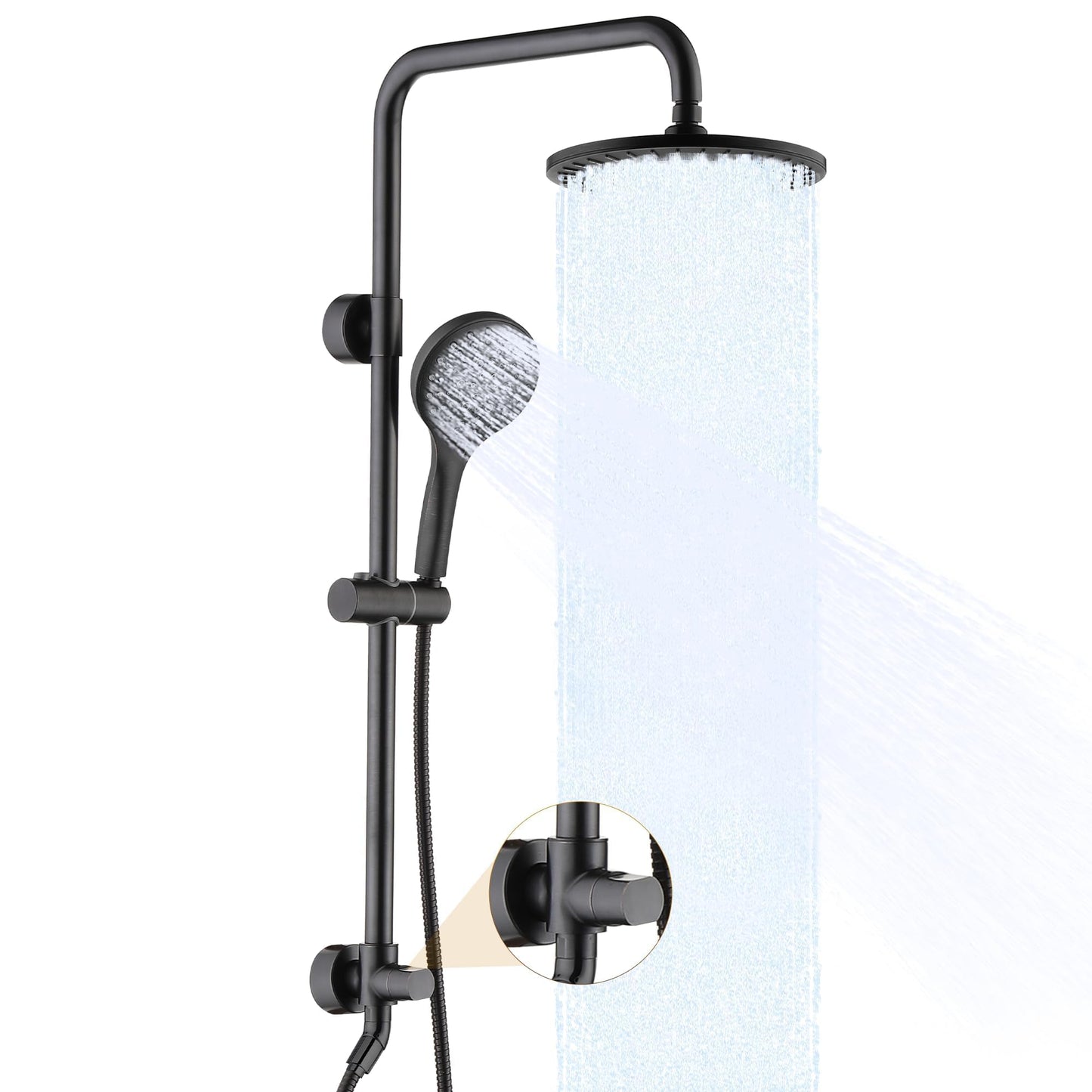 BRIGHT SHOWERS Rain Shower Heads System - 9 Inch Rainfall Shower Head and Handheld Shower Head with Height Adjustable Holder, Solid Brass Rail and 60" Long Stainless Steel Hose, Oil-Rubbed Bronze