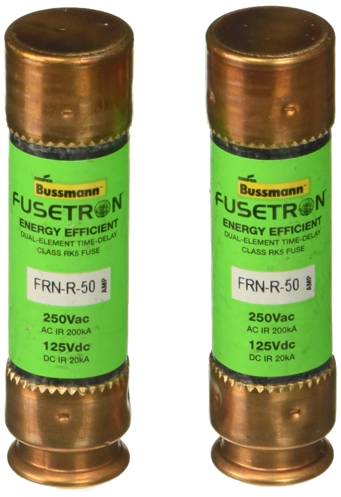 Bussmann Series BP/FRN-R-50 Amp Fuse, 250 Vac and IR 200 kA /125 Vdc and IR 20 kA, Retail Pack - 2 Pieces