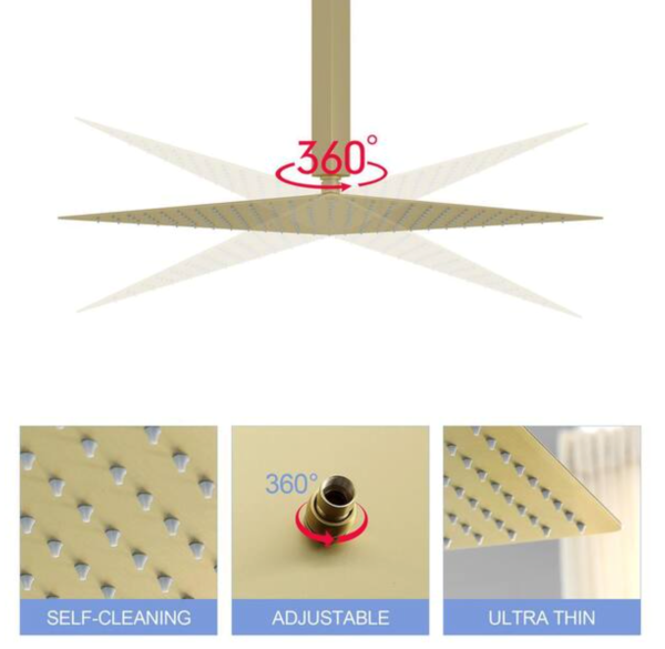 16" Ceiling Mount Rainfall Fixed Shower Head in Brushed Gold 2.5 GPM 