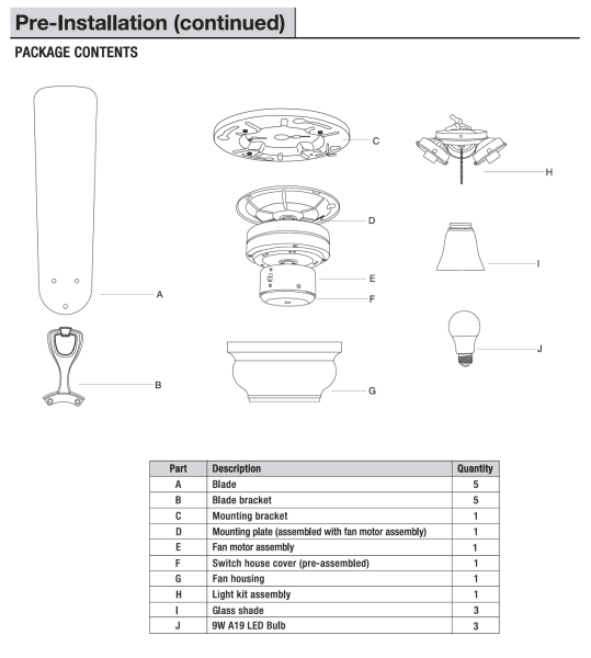 PARTS - BLADE AND BRACKET ONLY FOR Clarkston II 44 in. LED Indoor Brushed Nickel Ceiling Fan with Light Kit SW18030 BN