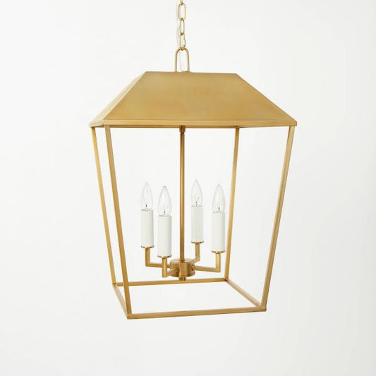 Vintage-Inspired Lantern Pendant Brass, Adjustable Chain