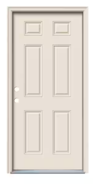 36" x 80" Premium 6-Panel Primed White Steel Entry Door with Brickmold