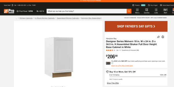 Designer Series Melvern 18" W X 24" D X 34.5" H Assembled Shaker Full Door Height Base Cabinet 