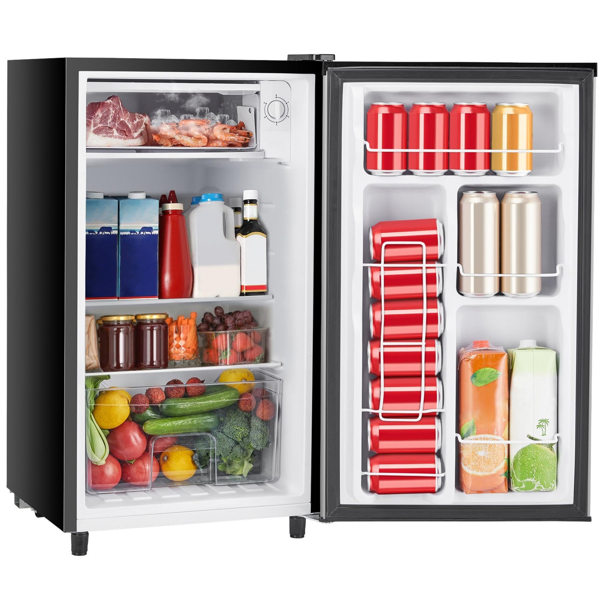Sweetcrispy 3.2 Cu.Ft Mini Fridge with Freezer Small Refrigerator Single Door Adjustable Thermostat Energy-efficient Low Noise, Compact Fridge for Bedroom, Office, Dorm (Silver Door)