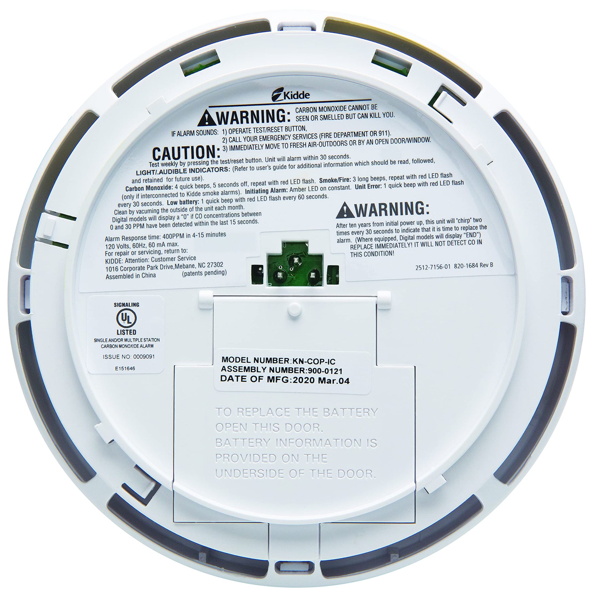 Kidde Hardwired Carbon Monoxide Detector with 9-Volt Battery Backup, Digital LED Display 5.75 diameter x 1.8 depth