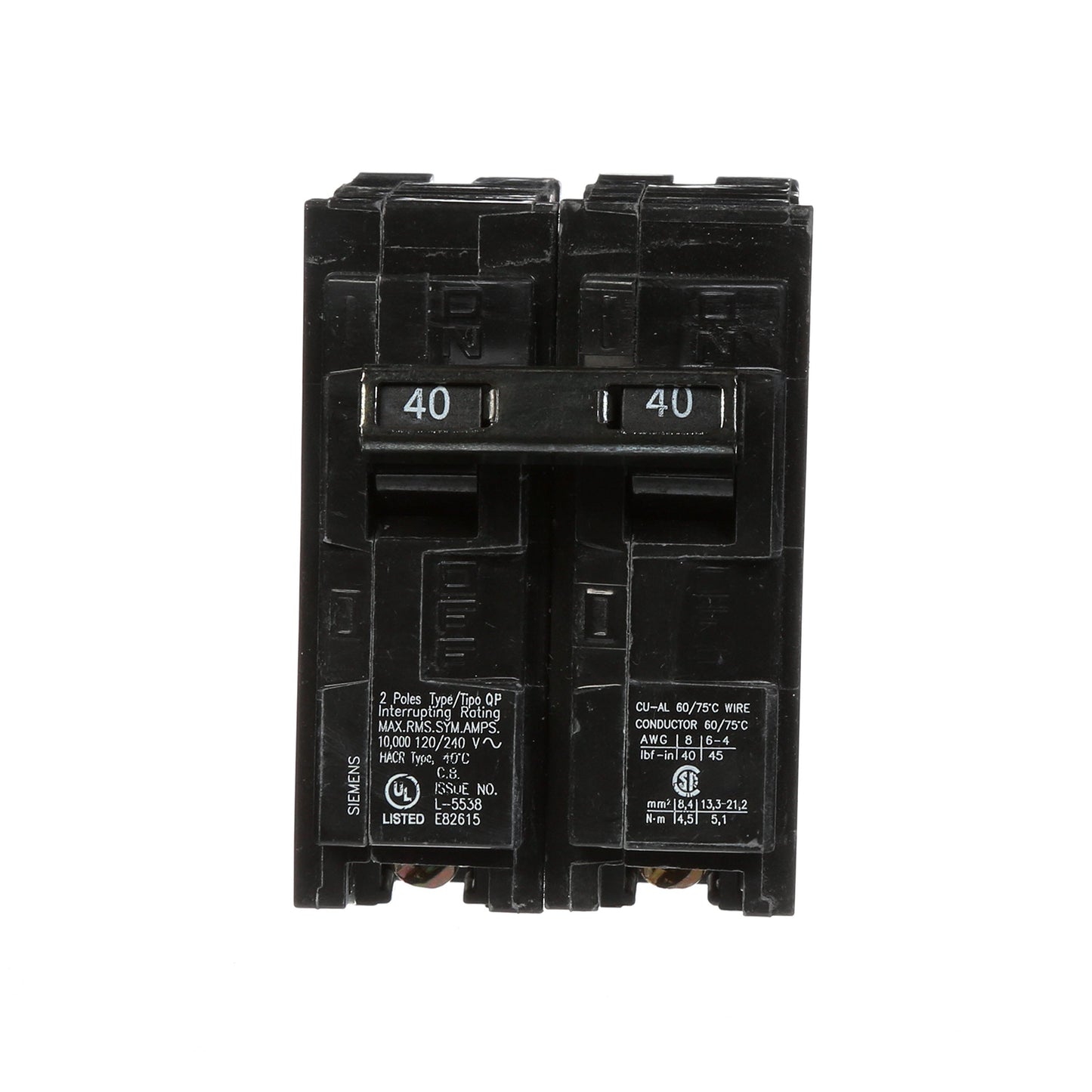 Siemens Q240 40-Amp Double Pole Type QP Circuit Breaker, Black