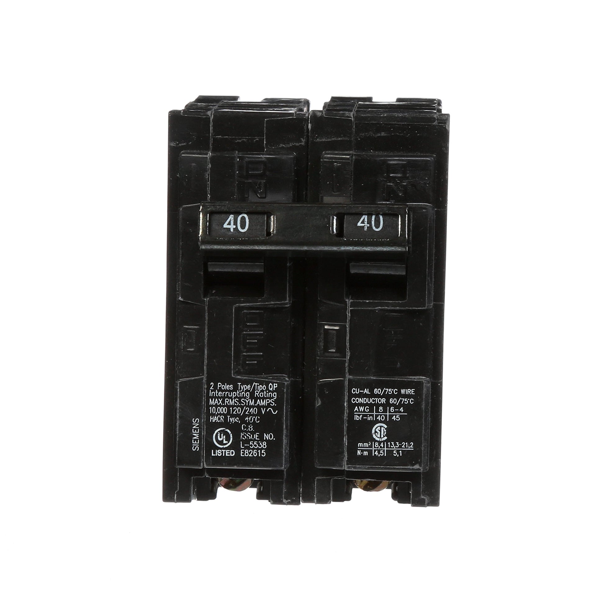 Siemens Q240 40-Amp Double Pole Type QP Circuit Breaker, Black