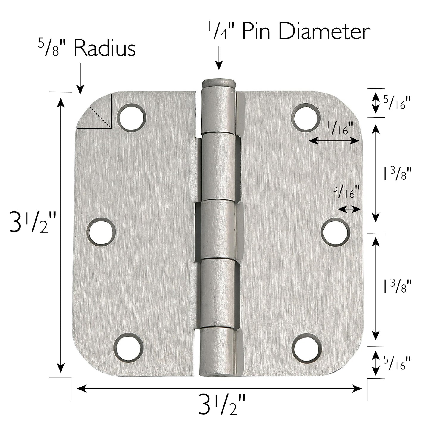 Design House Interior Door Hinges, 3.5 in. x 3.5 in., Rounded, 5/8-in. Radius, Steel, Pre-Lubricated, Door Hardware, Satin Nickel, 10-Pack, 181420