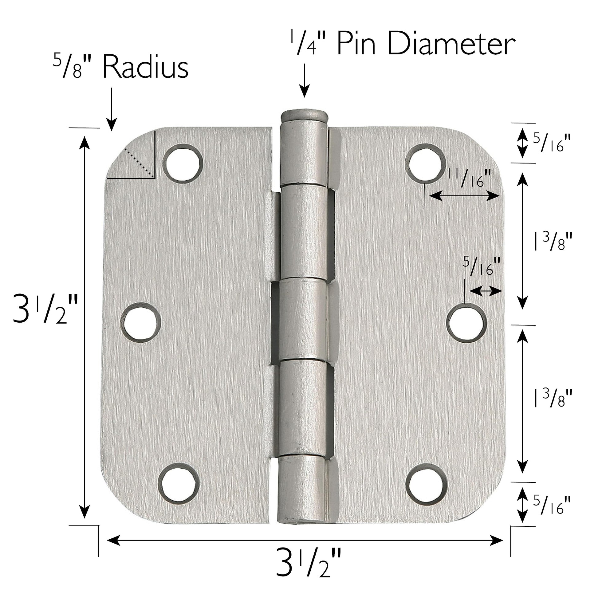 Design House Interior Door Hinges, 3.5 in. x 3.5 in., Rounded, 5/8-in. Radius, Steel, Pre-Lubricated, Door Hardware, Satin Nickel, 10-Pack, 181420