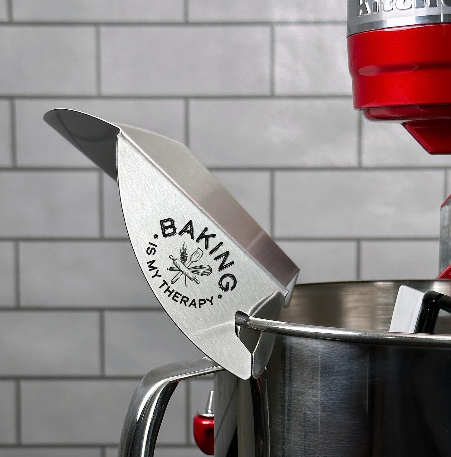 New Metro Design Pouring Chute Stand Mixer Replacement Pouring Shield with Unique Laser Etched Motto, Baking is my Therapy