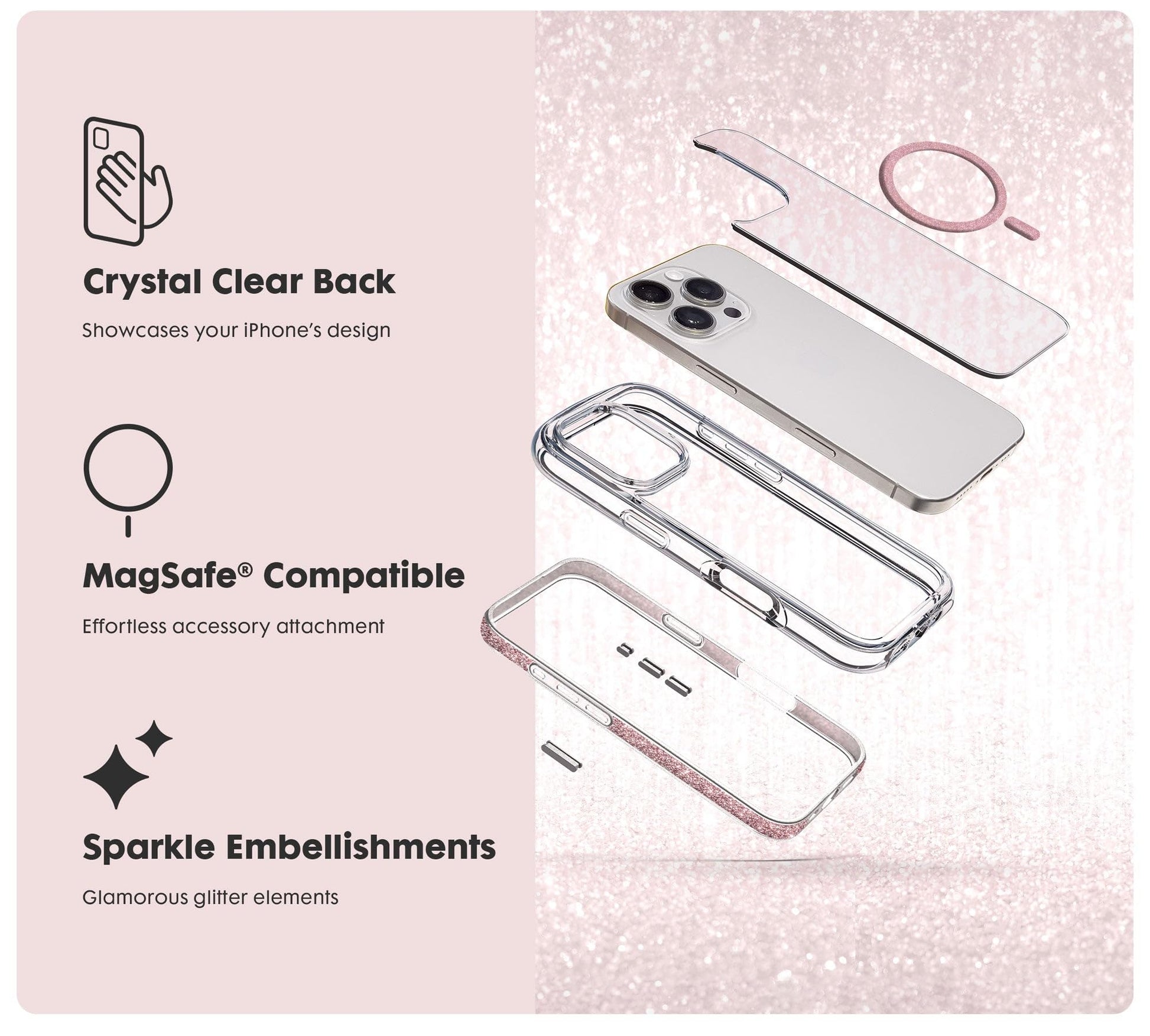 LAUT - AERO Sparkle case Compatible with iPhone 16 - Crystal Pink