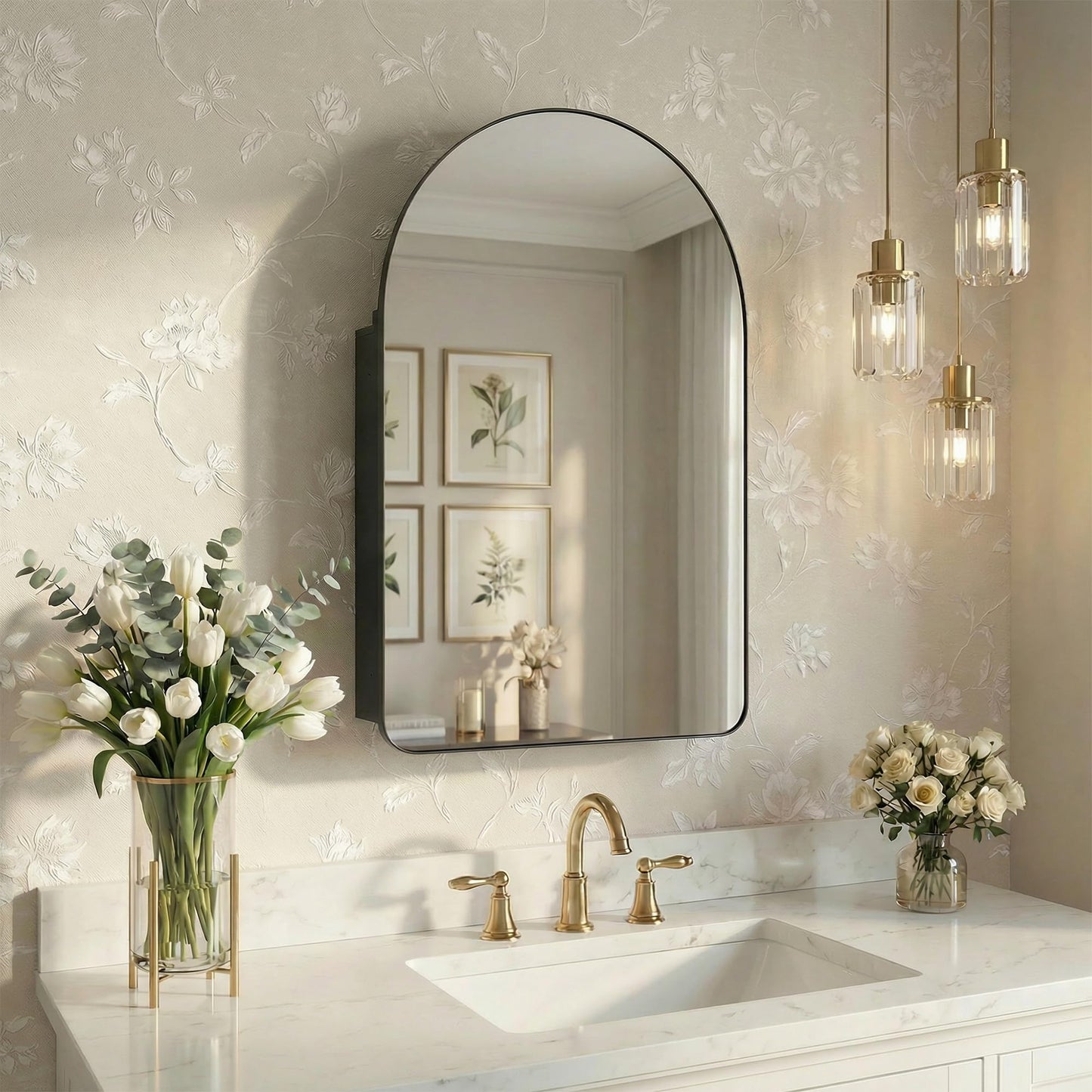 Casaphoria 36" H x 24" W Bathroom Medicine Cabinet with Mirror, Metal Frame Wall Medicine Cabinets Mirrors, Wall Mirror Cabinet, Gold