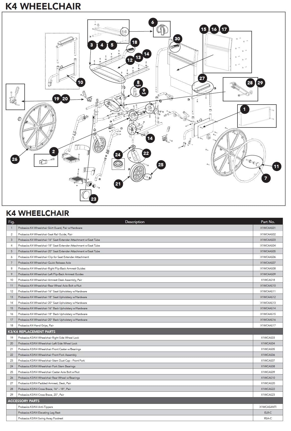 #13-18" Seat Upholstery w/Hardware for Probasics K4 Wheelchair (Models WC41616DE,WC41816DE,WC41816DS,WC42016DE,WC42016DS)