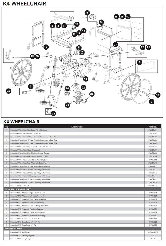 #13-18" Seat Upholstery w/Hardware for Probasics K4 Wheelchair (Models WC41616DE,WC41816DE,WC41816DS,WC42016DE,WC42016DS)