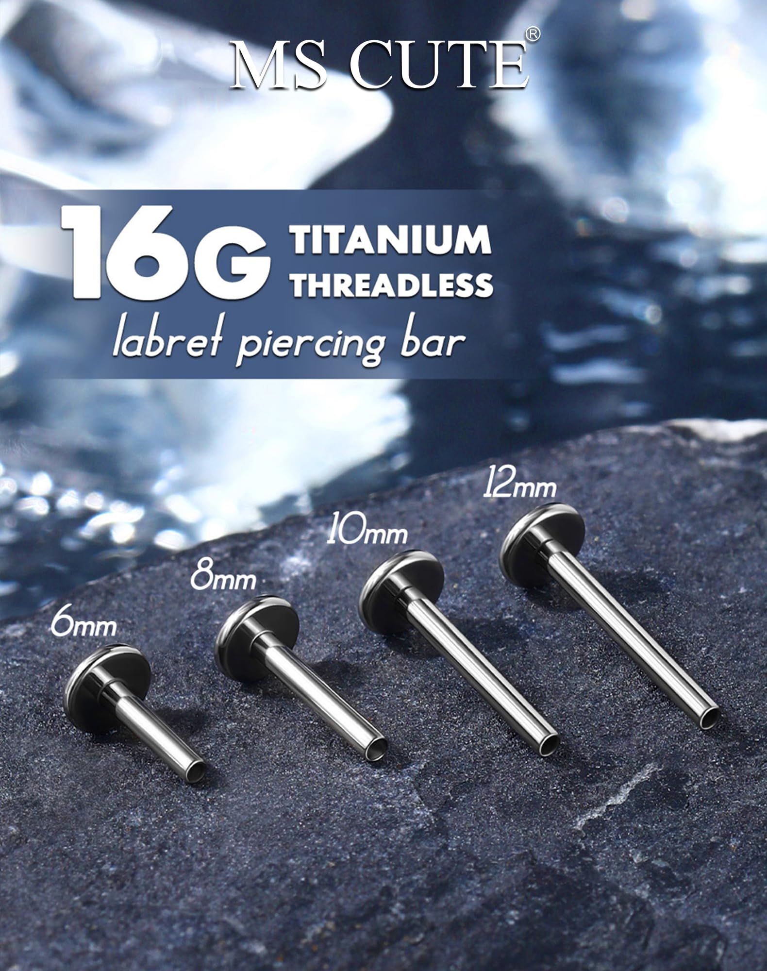 MS CUTE 2Pcs Tragus Piercing Jewelry, Threadless G23 Solid Titanium 16G Replacement Post Bar of Flat Back Earrings in Helix Cartilage Tragus Earrings for Women Men-Silver 8MM
