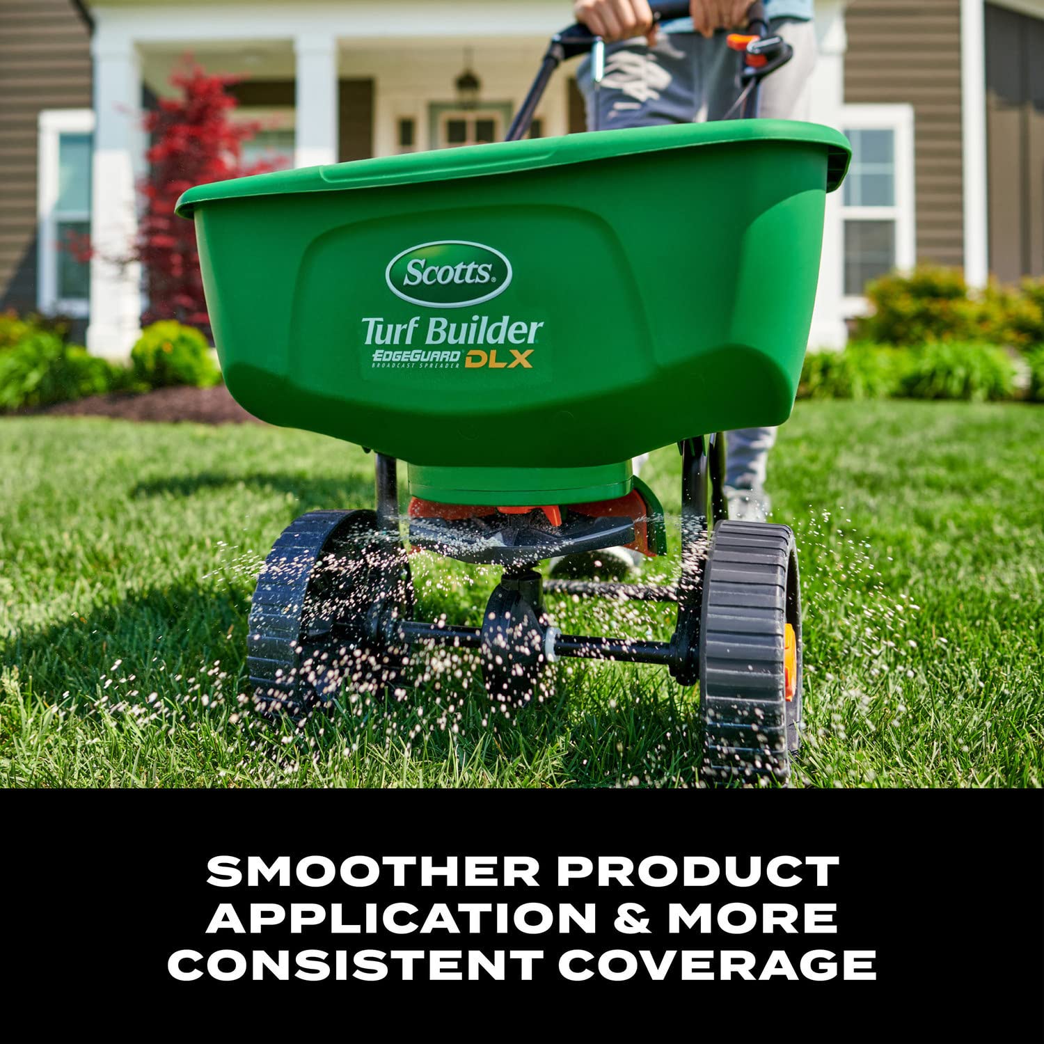 Scotts Turf Builder EdgeGuard DLX Broadcast Spreader for Seed, Fertilizer, Salt, Ice Melt, Holds up to 15,000 sq.ft. Product, Green