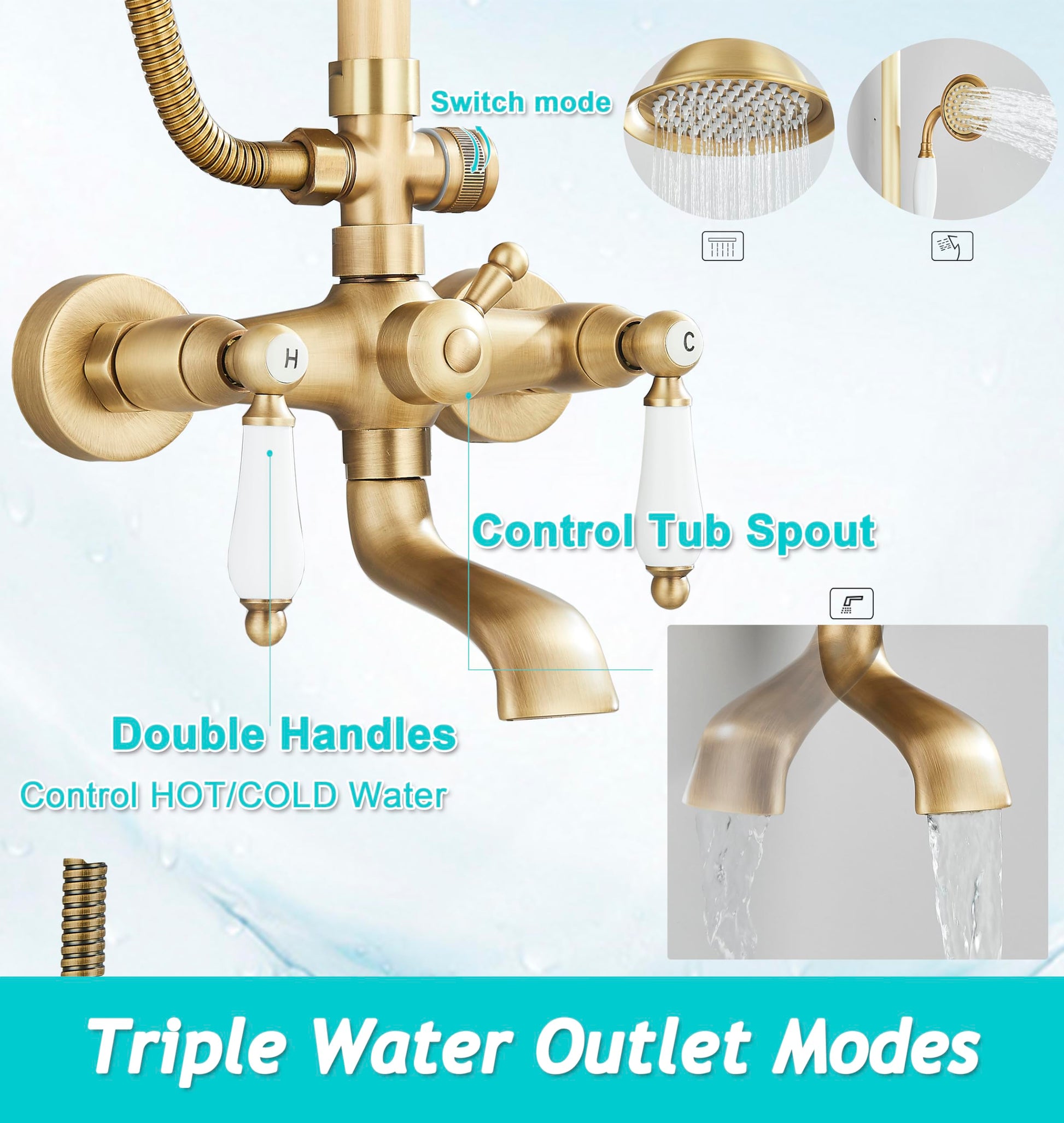Gmusre Outdoor Shower Fixtures Oil Rubbed Bronze Shower System Outdoor Shower Kit with 8 Inch Rainfall Shower Head Handheld Spray Tub Spout Wall Mounted Mixer Shower Faucet Set