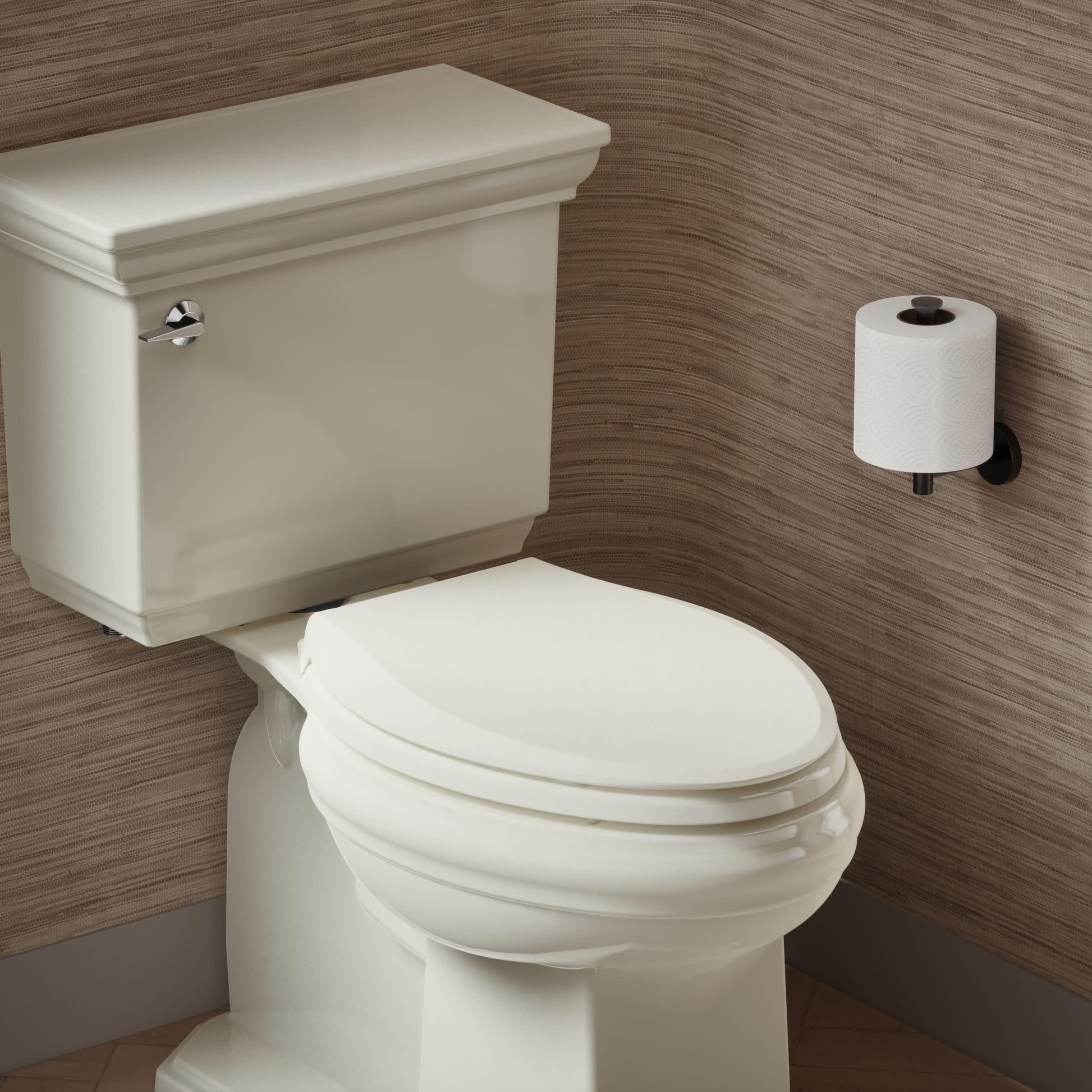 KOHLER 4636-RL-96 Cachet ReadyLatch Elongated Toilet Seat Slow Close Soft Close, Toilet Seat Quiet Lid, Contoured Grip-Tight Bumpers Installation Hardware, Apartment Essentials, Biscuit
