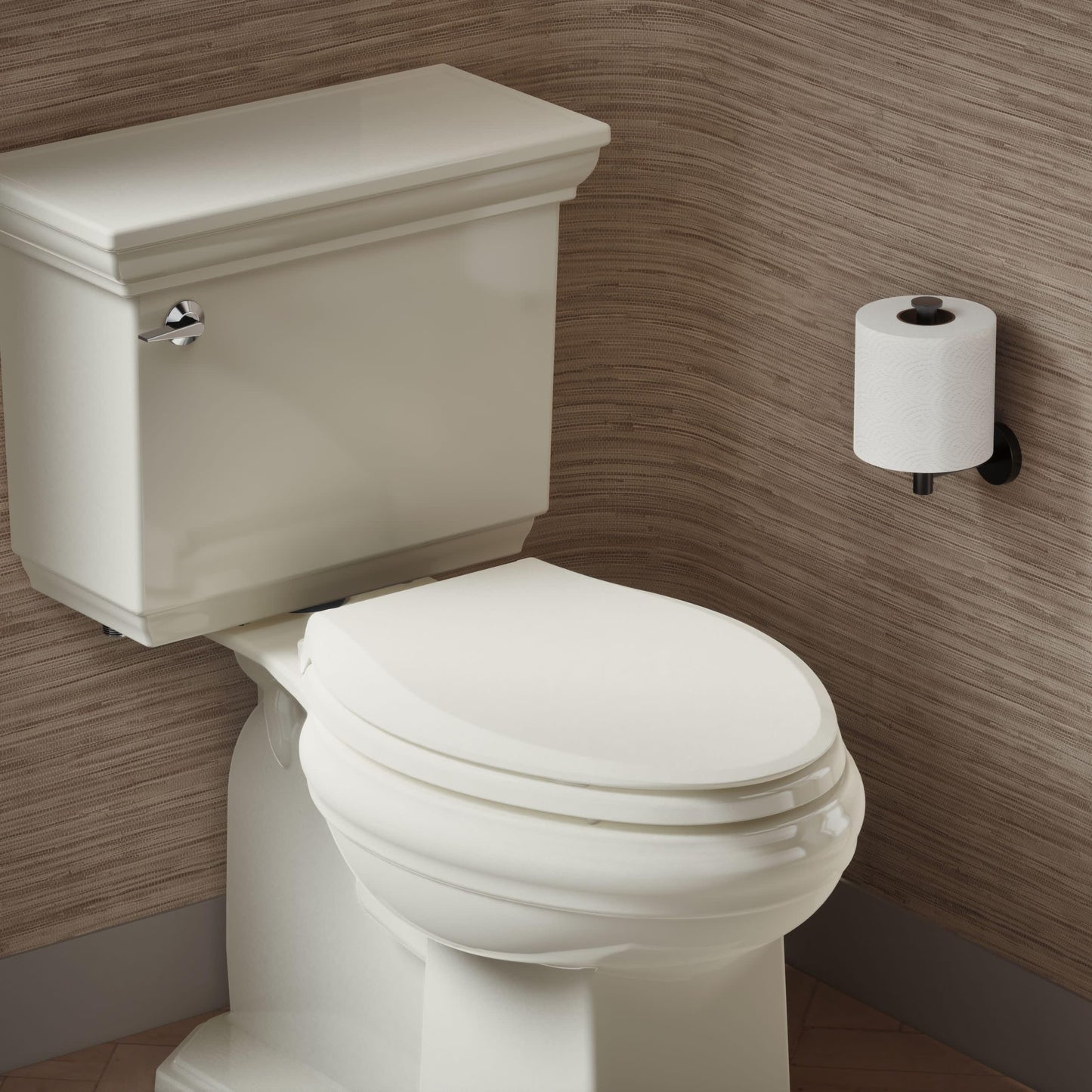 KOHLER 4636-RL-96 Cachet ReadyLatch Elongated Toilet Seat Slow Close Soft Close, Toilet Seat Quiet Lid, Contoured Grip-Tight Bumpers Installation Hardware, Apartment Essentials, Biscuit