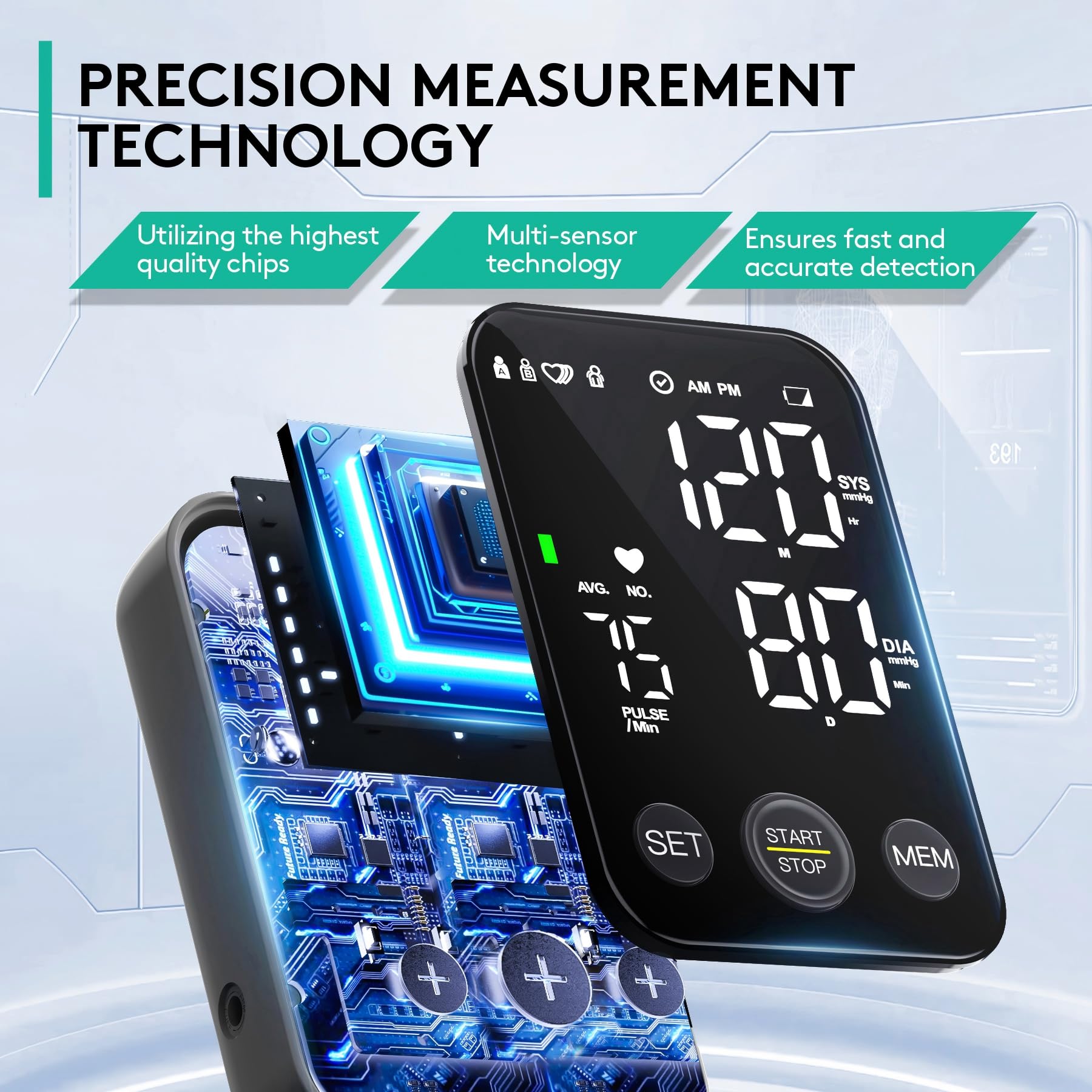 Oklar Blood Pressure Monitor Upper Arm Monitors for Home Use BP Machine Sphygmomanometer with 2x120 Reading Memory Adjustable Arm Cuff 8.7"-15.7" Large Display with LED Background Light Storage Bag