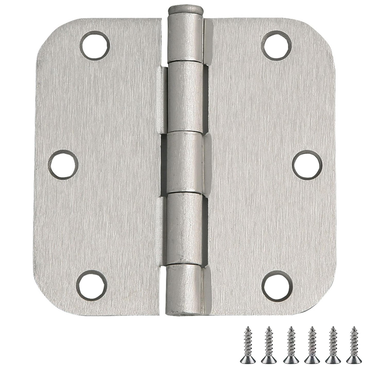 Design House Interior Door Hinges, 3.5 in. x 3.5 in., Rounded, 5/8-in. Radius, Steel, Pre-Lubricated, Door Hardware, Satin Nickel, 10-Pack, 181420