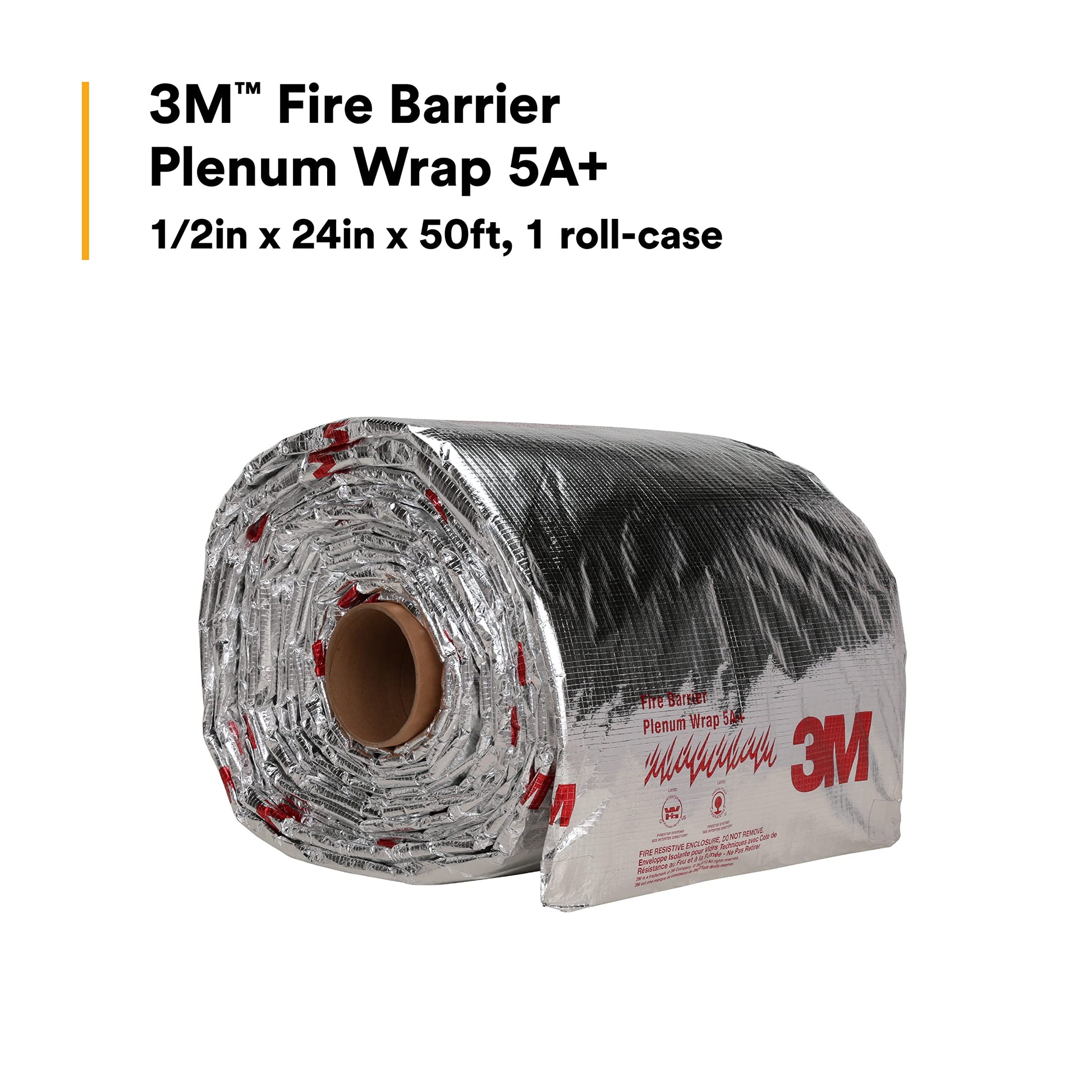 3M Fire Barrier Plenum Wrap 5A+, Inorganic Fiber Blanket With Encapsulated Scrim-Reinforced Foil, 1/2 in x 24 in x 50 ft, 1 Roll
