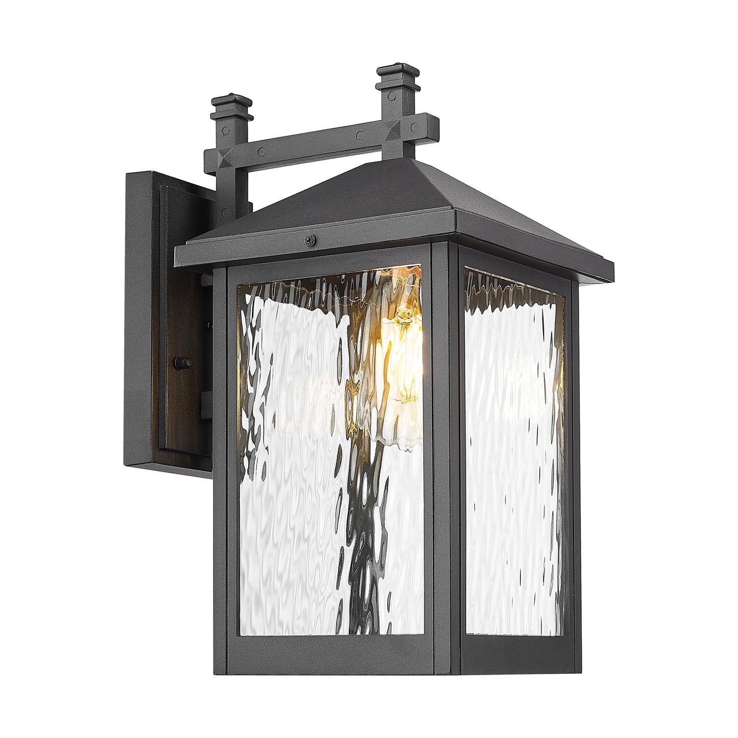 FEMILA 15.2" Black Outdoor Wall Lantern, Modern Outdoor Sconce Porch Light Fixture for Garage, Patio, Porch, Aluminum & Glass, E26 Base, 4FYX102BL BK SW