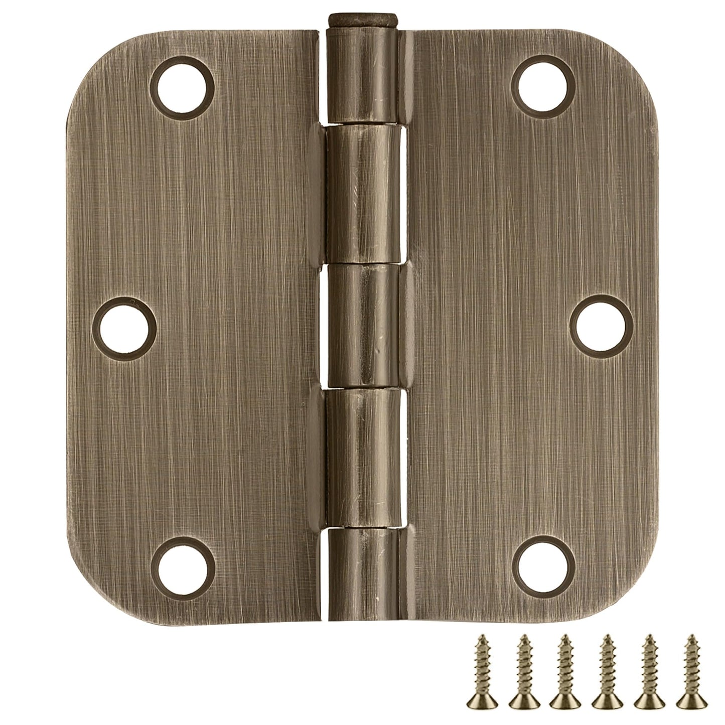 Door Hinges for Interior Doors, 12-Pack, 3.5-inch x 3.5-inch – Rounded 5/8-inch Radius Steel Door Hinge – Antique Brass – Fits Standard Doors – Design House 189753